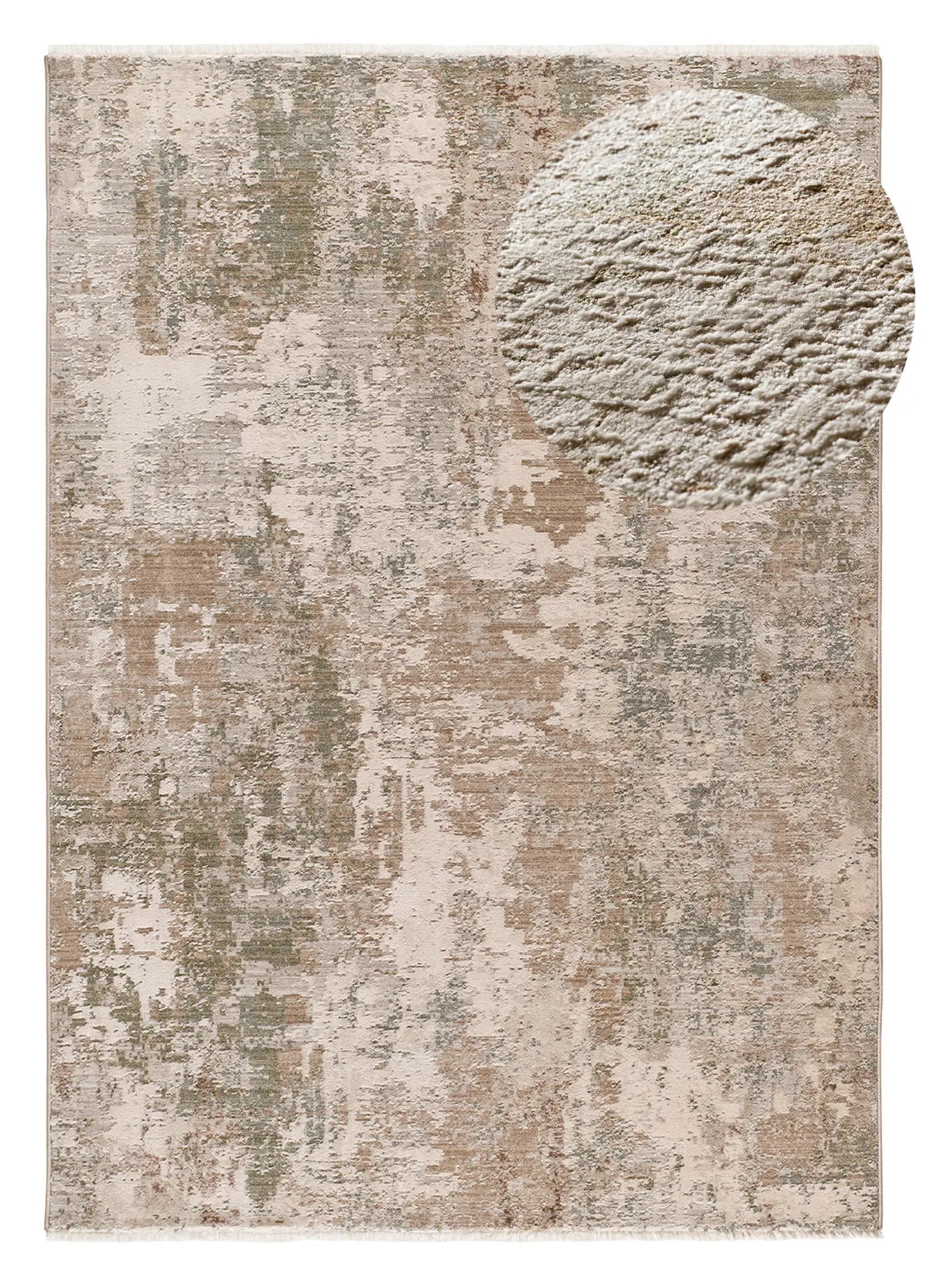 Tapis intérieur beige / vert rectangulaire l.200 x L.290 cm ONA abstrait avec franges - ATTICGO - 2