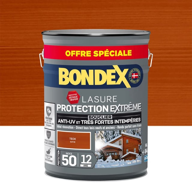 Lasure BONDEX Protection Extrême 12 ans Teck 6 L - Contenance : 6 L