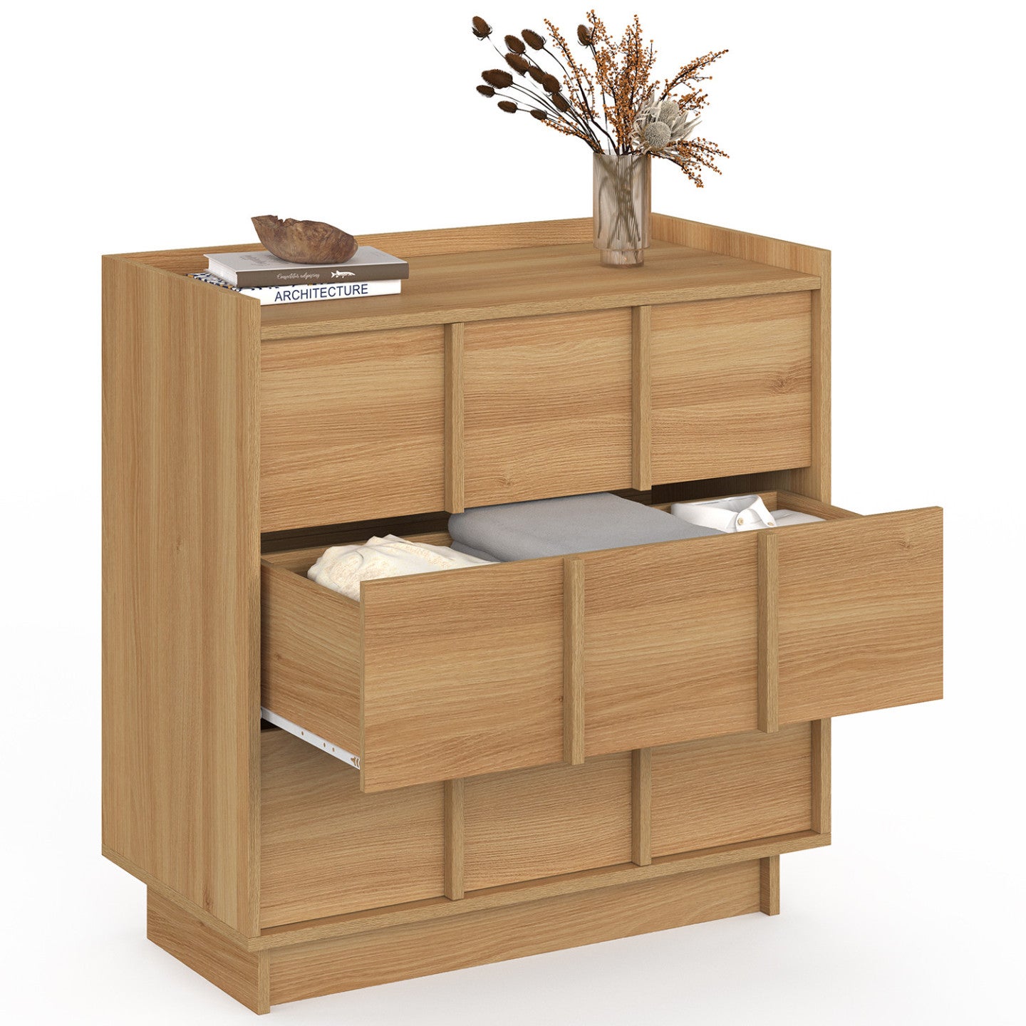Commode ROSIE 3 tiroirs 80 cm façon hêtre design minimaliste - 4