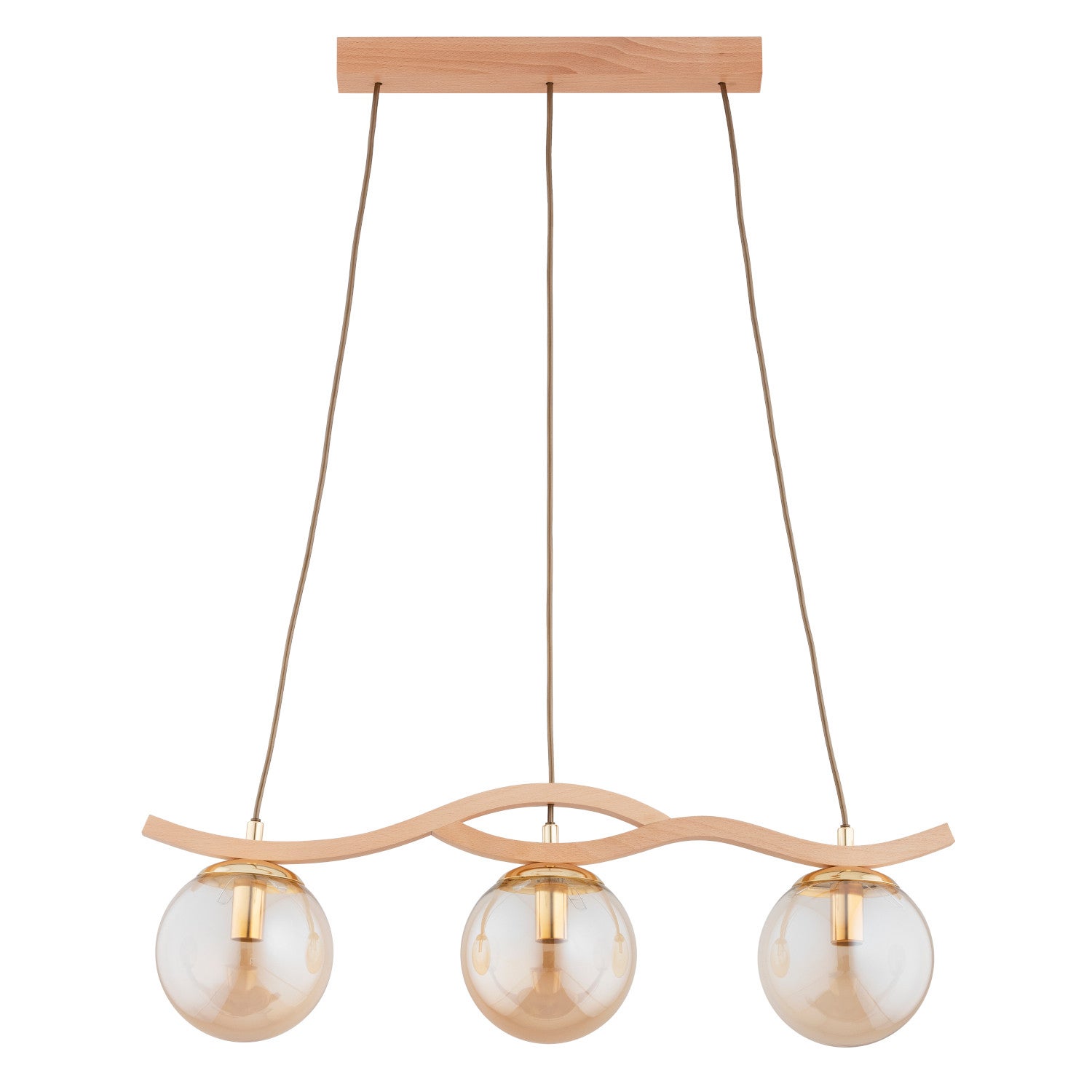 Lampa wisząca Fores jasne drewno-bursztynowy-złota 3xE14x10W wym: 85 x 15 x 68 cm metal Alfa