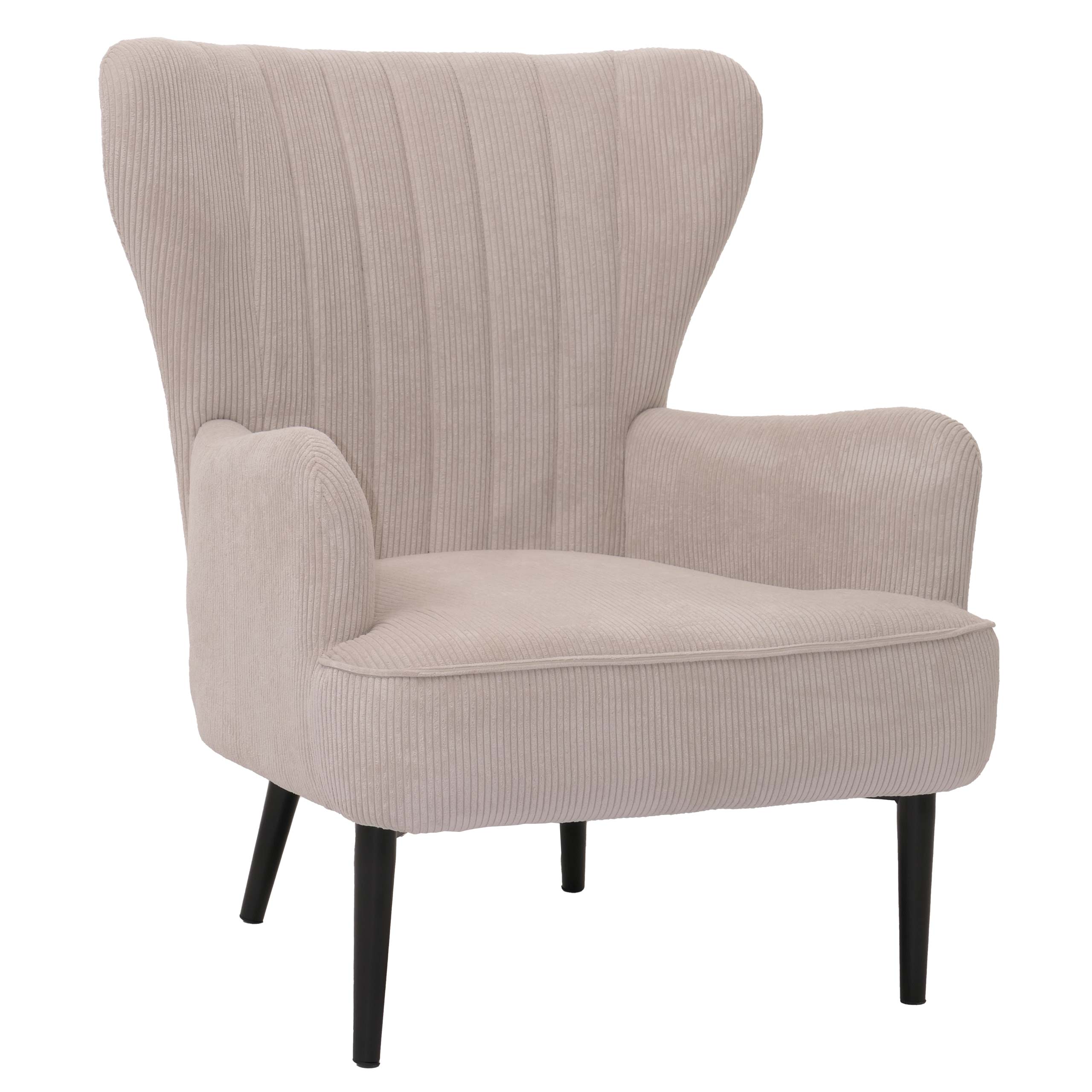 Fotel wypoczynkowy HWC-K37, fotel koktajlowy/fotel uszaty tapicerowany fotel retro vintage tkanina sztruks (290g/m²) Oeko-Tex ~ beżowy