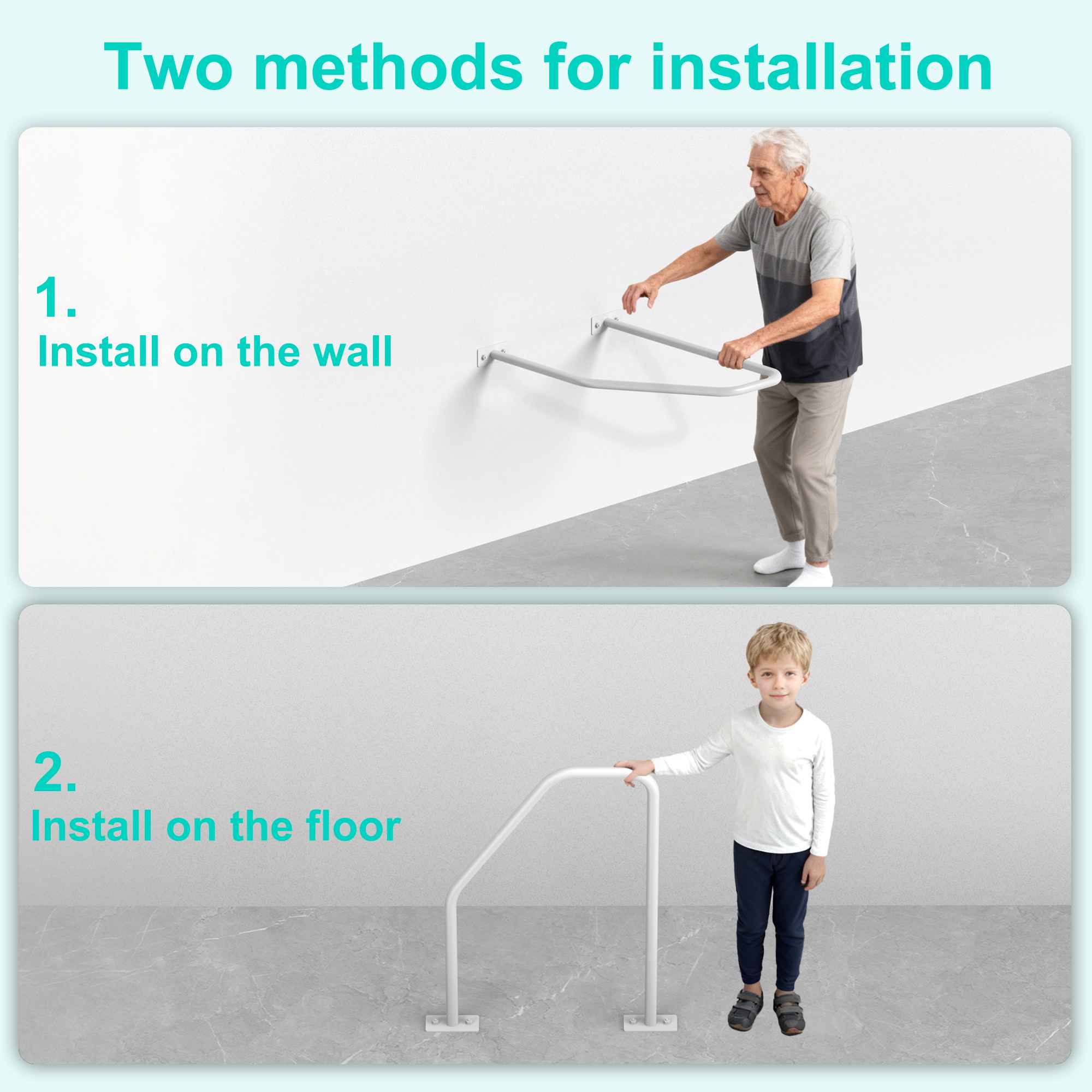 Barre d'appui en métal renforcé blanche | Design antidérapant | Charge maximale 136 kg | Installation murale / sur pied - 6