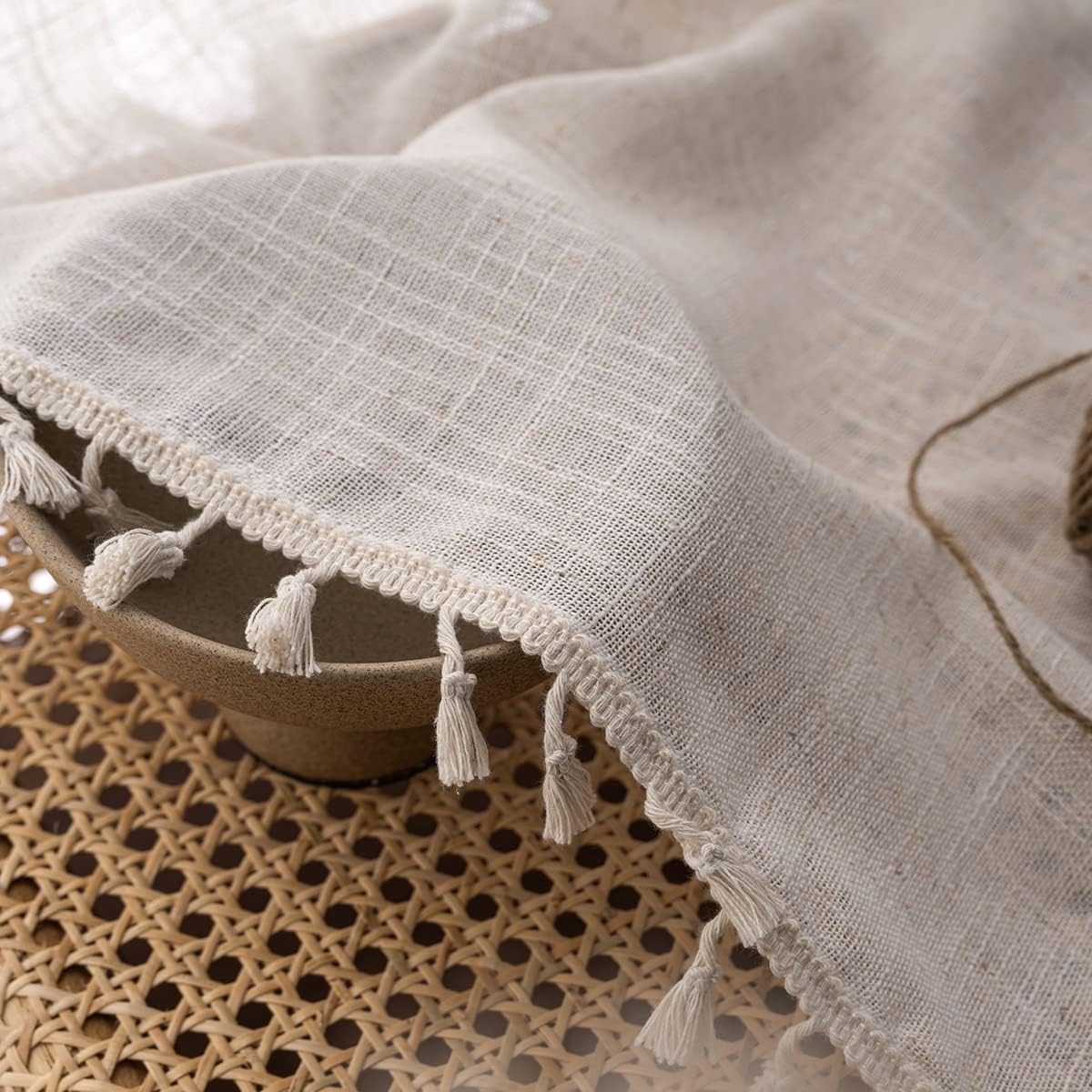 Tende trasparenti in misto lino naturale, con linguetta posteriore, lunghe 228 cm, per soggiorno, 2 pannelli, con tasca per asta, filtraggio della luce, semi velate, per camera da letto, casa