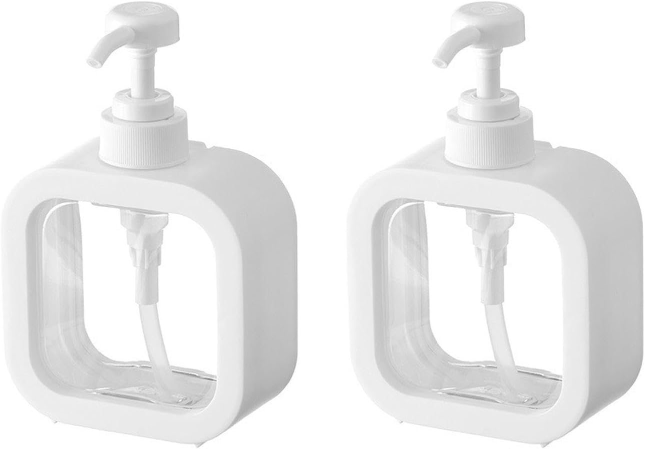 Zestaw 2 dozowników mydła, 500 ml, dozownik żelu pod prysznic, dozownik szamponu, biały plastikowy dozownik mydła, dozownik mydła kuchennego