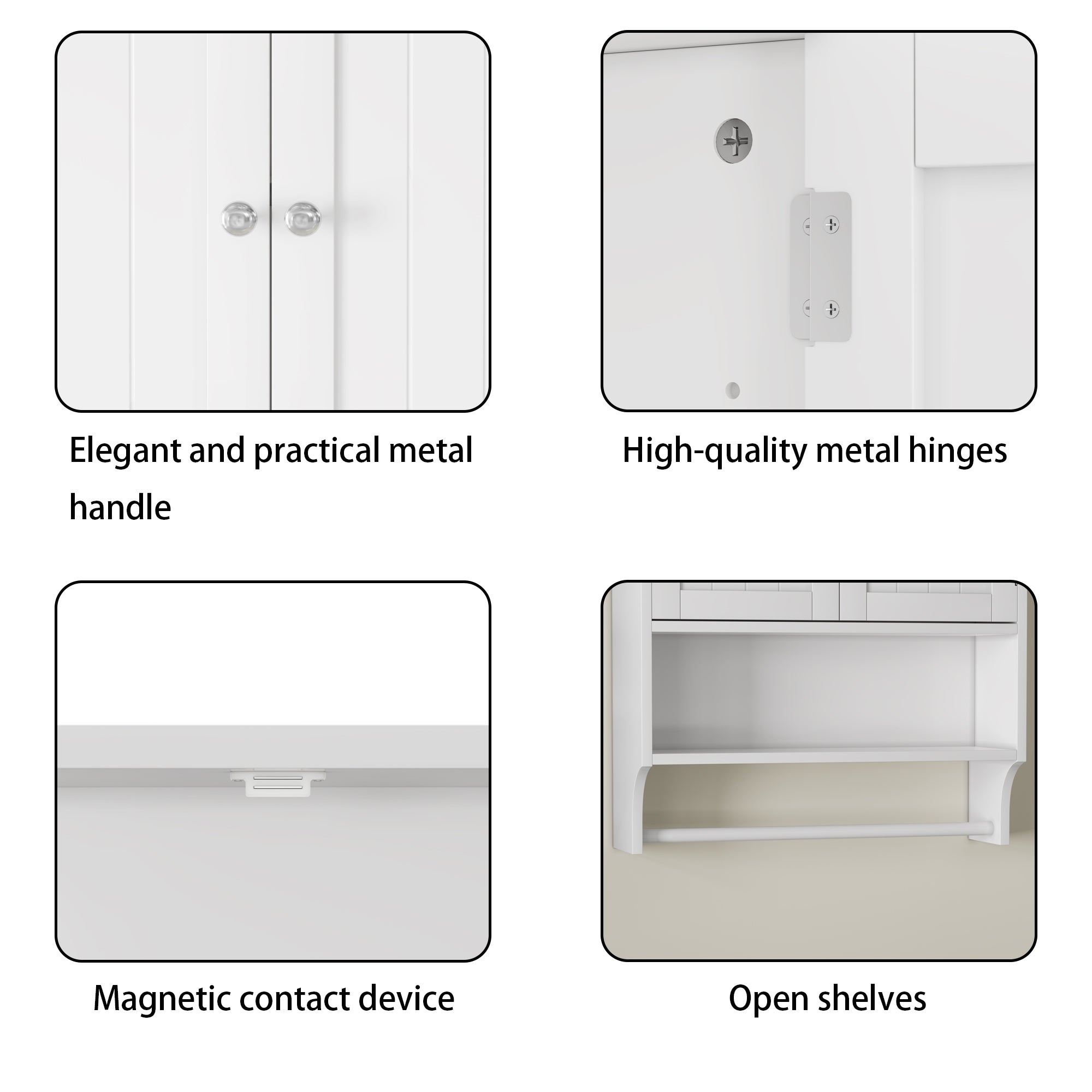 Armadio da Bagno a Muro Bianco con Porta Cassetto e Porta Asciugamani - Mobile Medico con 2 Mensole Regolabili - Design Moderno e Funzionale - 4