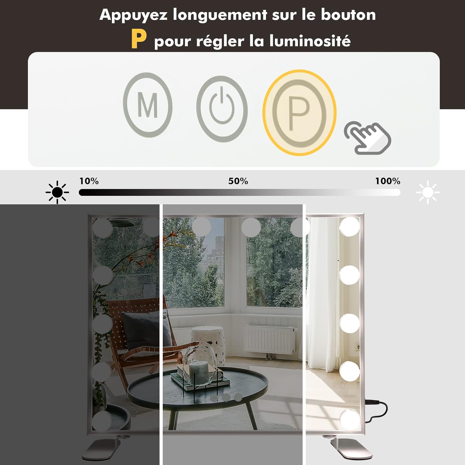 Miroir de Maquillage Hollywood 14 Ampoules LED,50x18x43 cm - 6