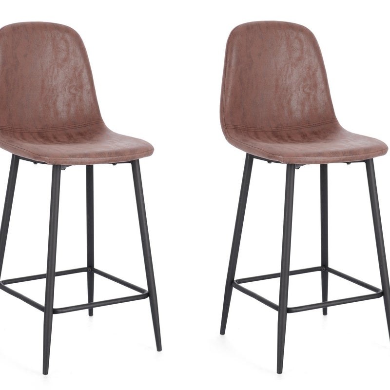 Komplet 2 krzeseł kuchennych "IRELIA" w kolorze koniakowym, ze stalowymi nogami i tapicerką ze sztucznej skóry.