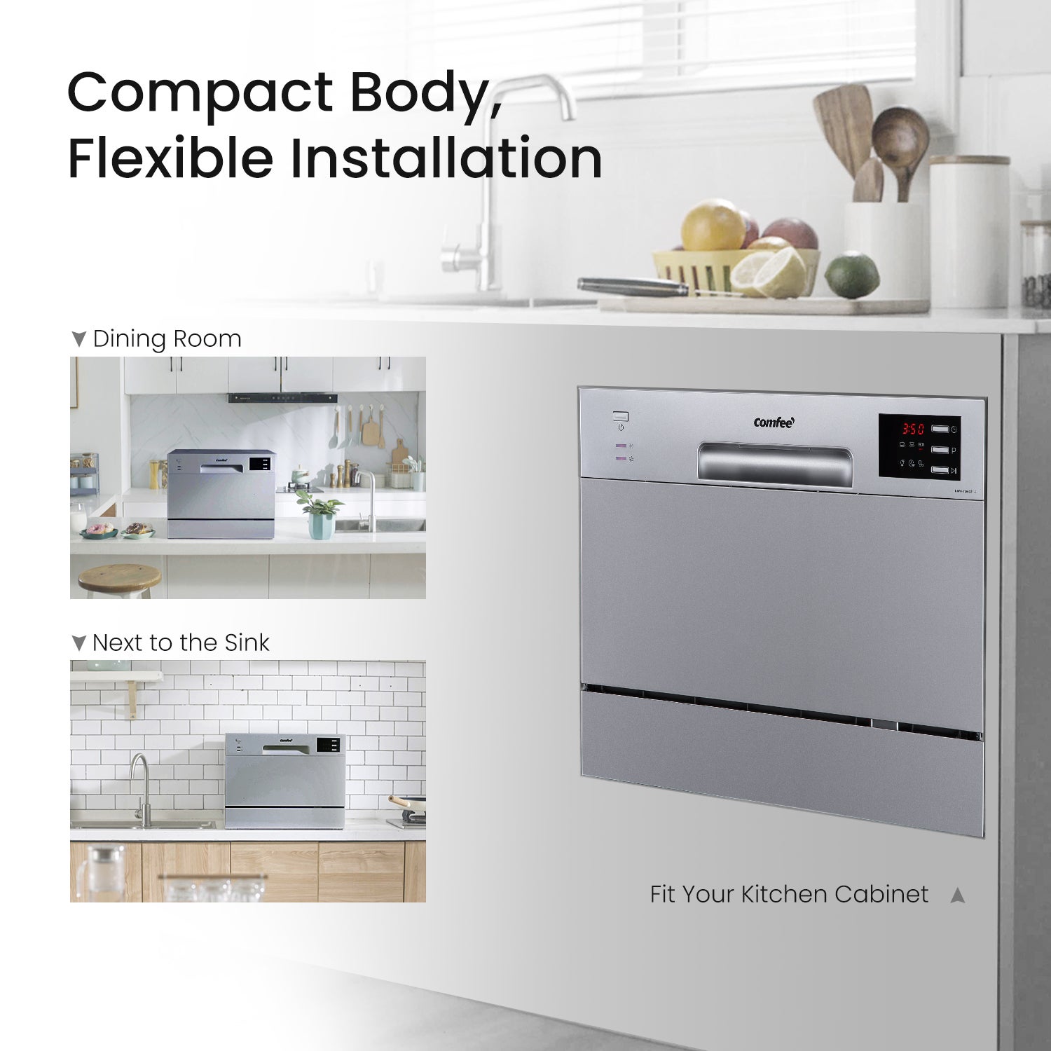 Comfee Lave-vaisselle pose libre TD602E-S L55cm 47db avec 6 couverts, 6 programmes, Commande tactile Affichage LED Inox - 5