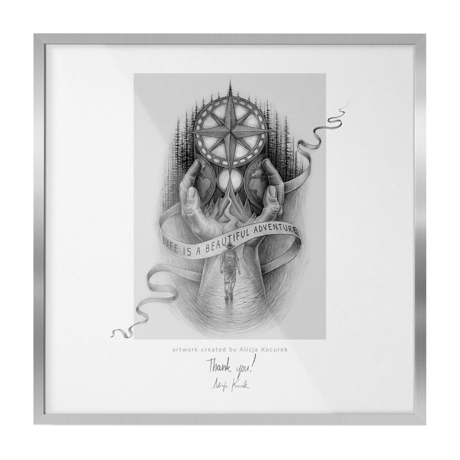 Minimalistyczna kwadratowa ramka ścienna TULUP srebrna na plakaty – 50x50 cm – kwadratowa