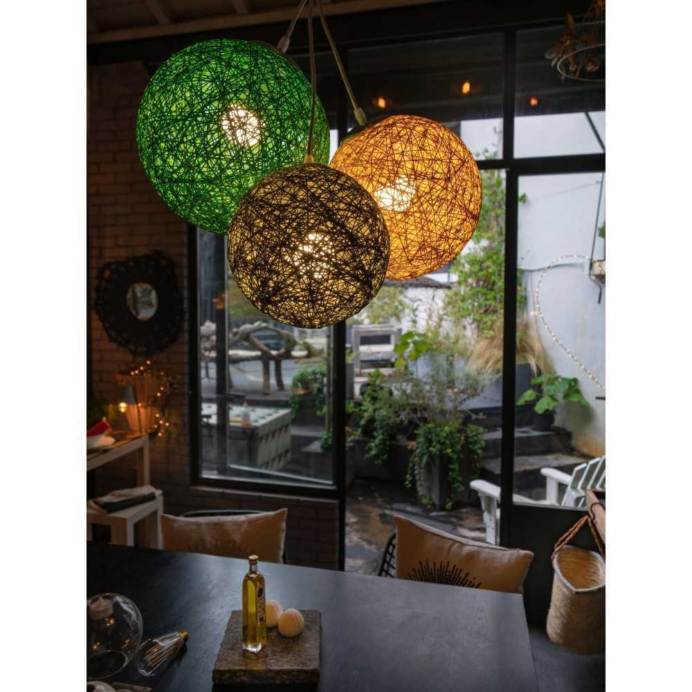 Luminaire Suspension E27 -A Visser Sur Une Douille E27-Télécommande Sans Fil - 3 Boules En Chanvre- Ampoules Led E27 Incluses-Canopée - 3