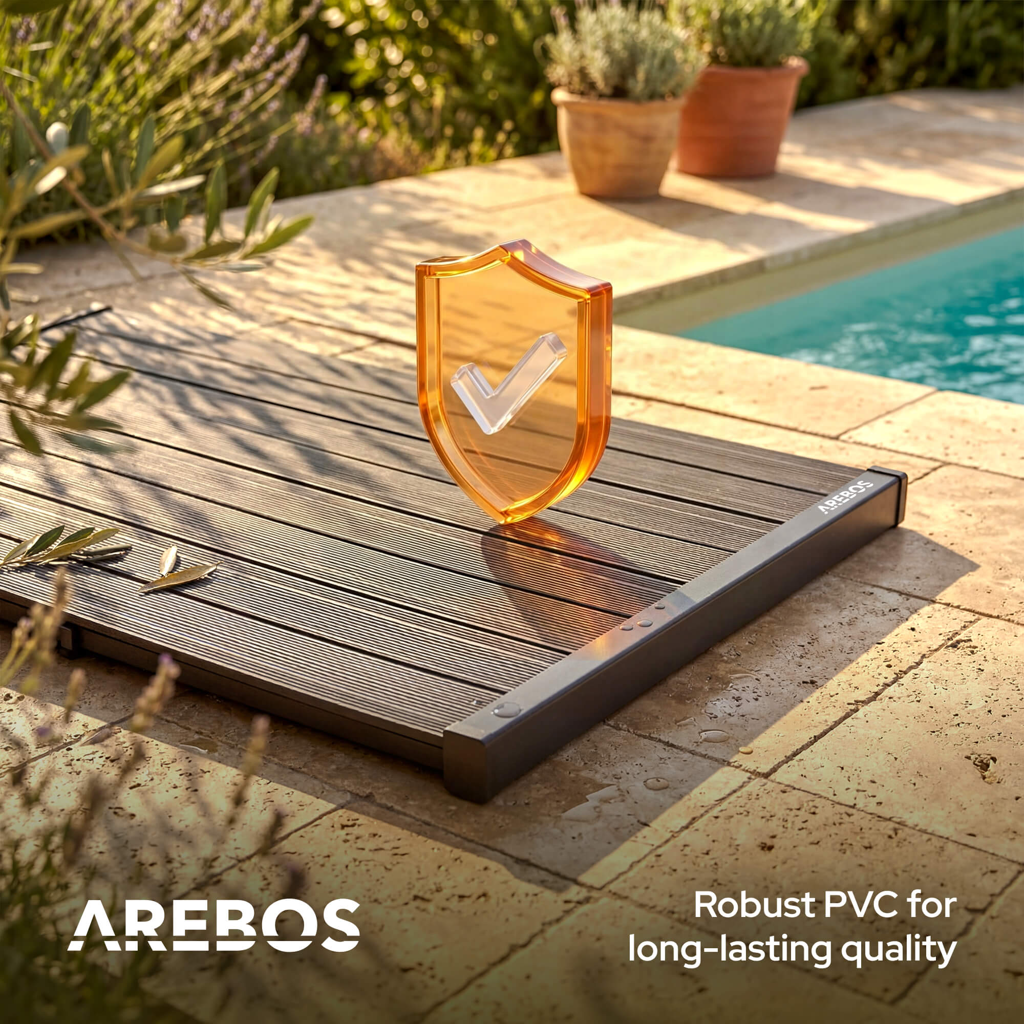 AREBOS dalle de sol pour douche de jardin | antidérapante et hydrofuge | dalle en PVC, résistante aux intempéries et stable - 4