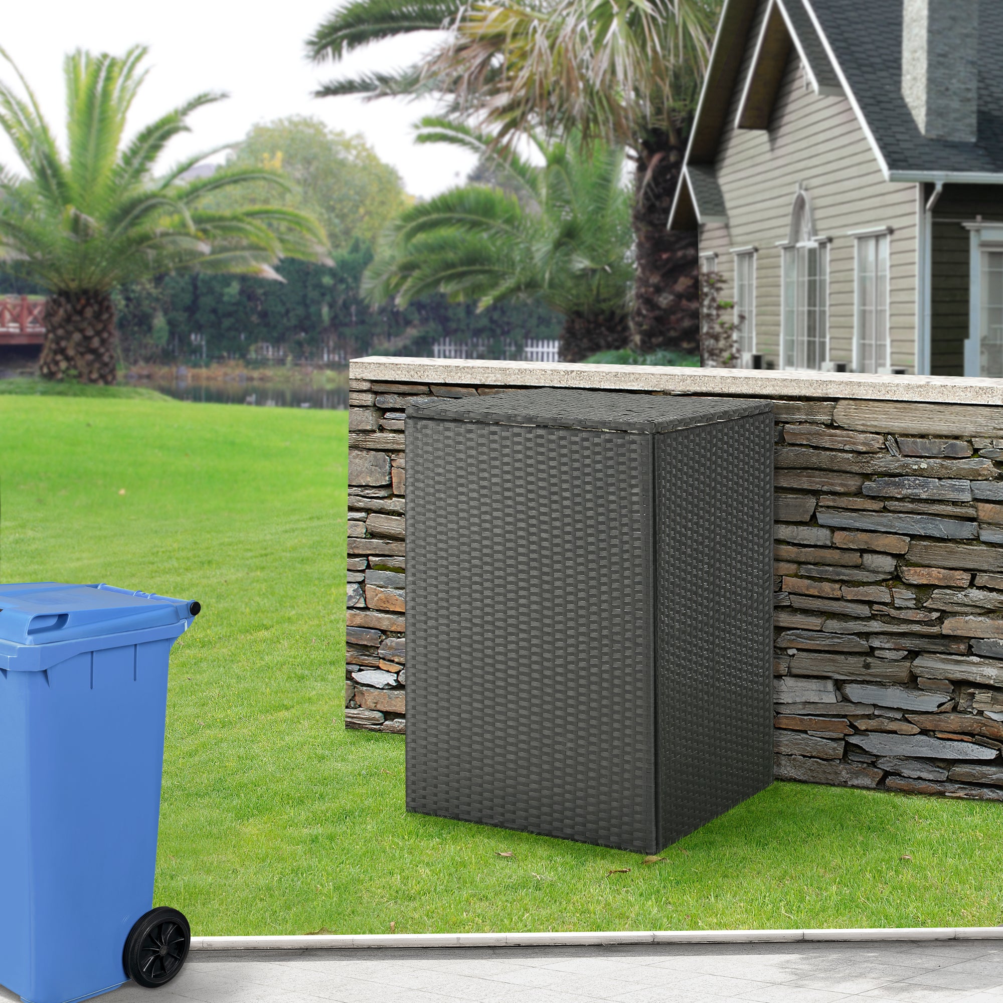 Cache poubelle Widnau pour 1 conteneur avec revêtement polyrotin 109 x 70 x 78 cm [en.casa] - 2