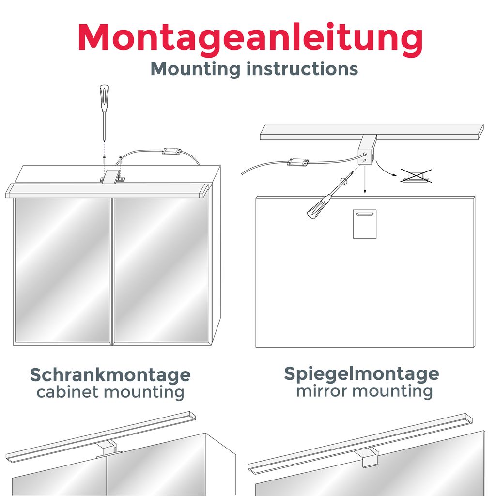 Applique LED Salle de bain - noir - 8W 780lm - 4000K - IP44 - fixation murale et pince miroir - B.K.Licht - 6