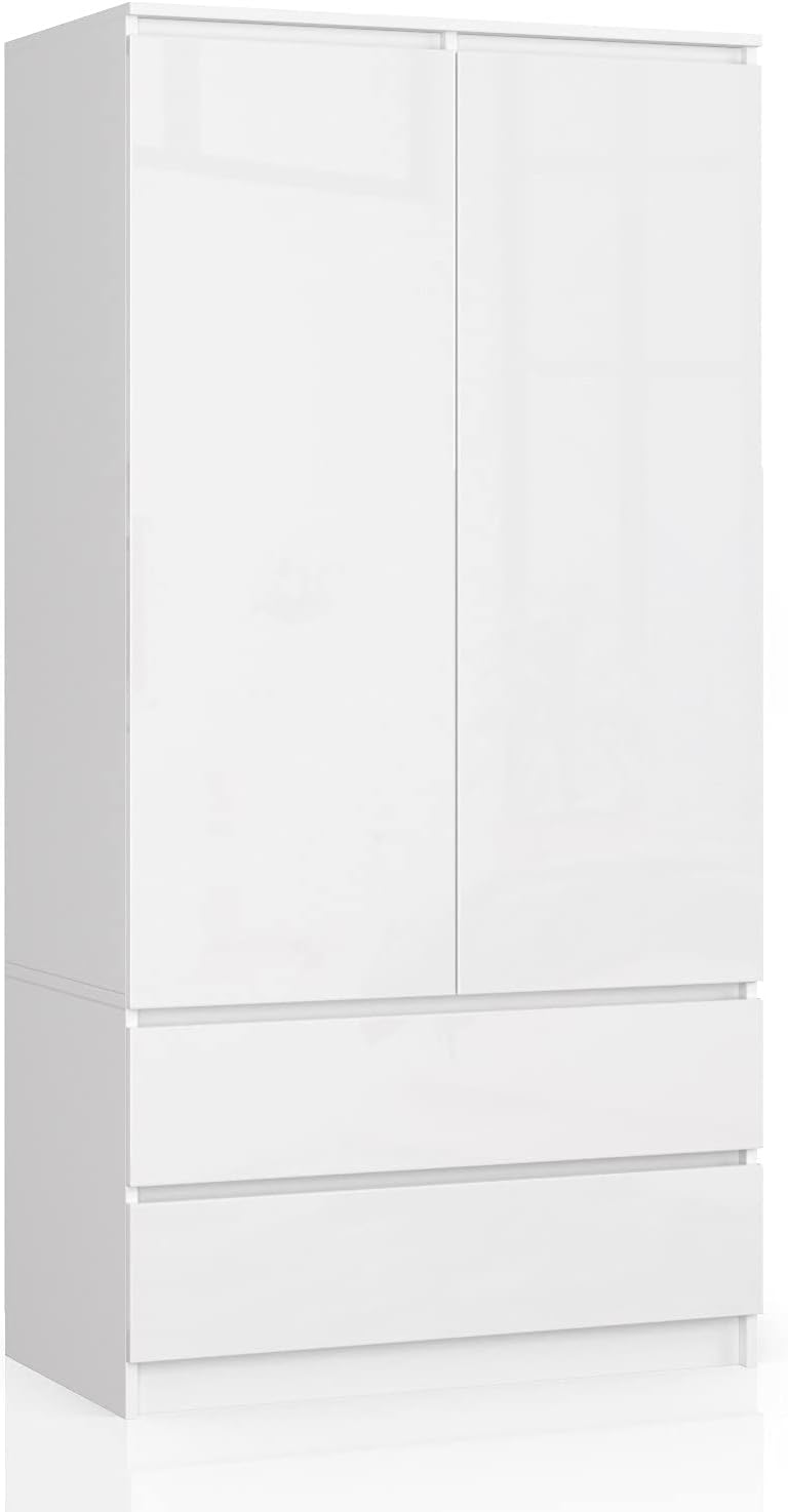 Szafa: 2 drzwi, 2 szuflady, 90 x 180 x 51 cm, kolor biały i połyskujący biały