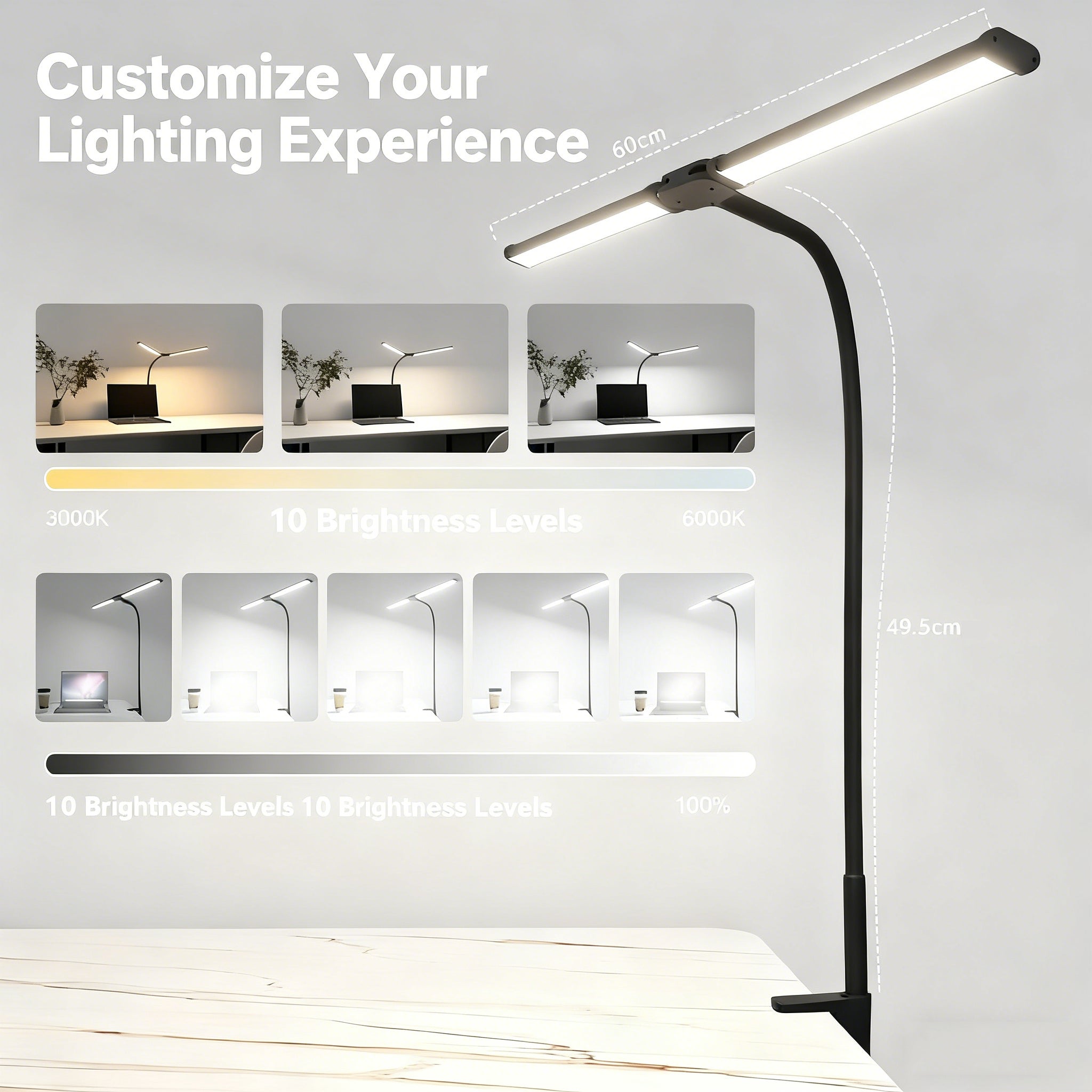 Lampe de bureau LED architecte, 3 couleurs 10 niveaux réglables, lumière anti-éblouissement, idéale pour lecture, étude et travail créatif - 2
