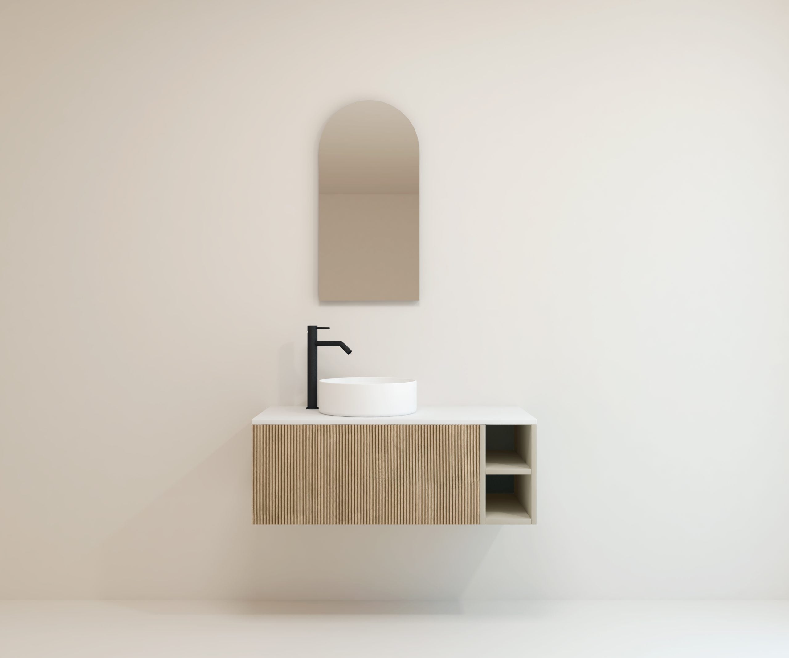 Pack Meuble de Salle de Bain Avantarea avec Vasque Simple et Miroir CHALAIN Biscuit 100CM - 4