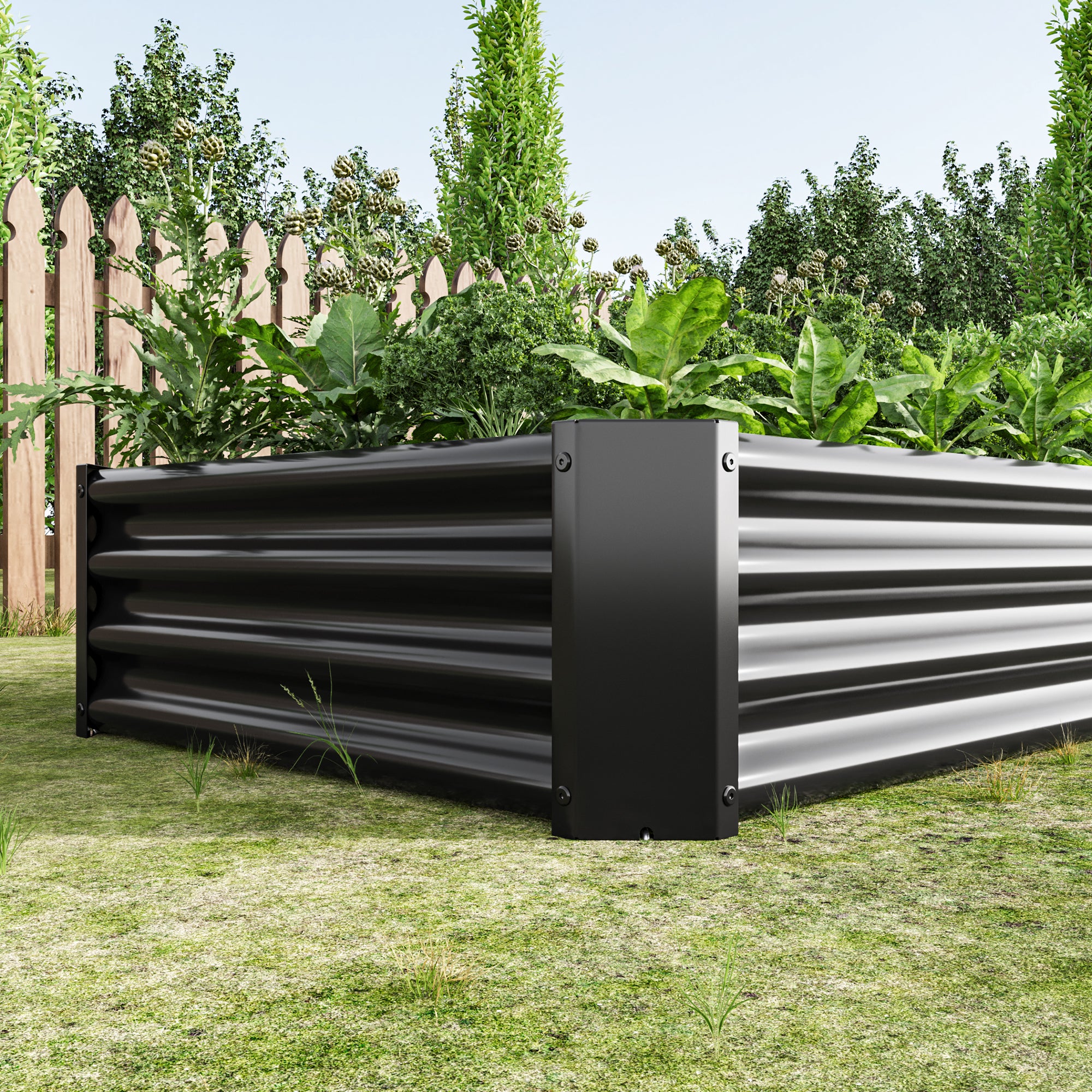 Bac de plantation fabriqué en tôle d'acier robuste conception stable, antirouille et durable, base non incluse, 180x90x30 cm, métal, noir - 5