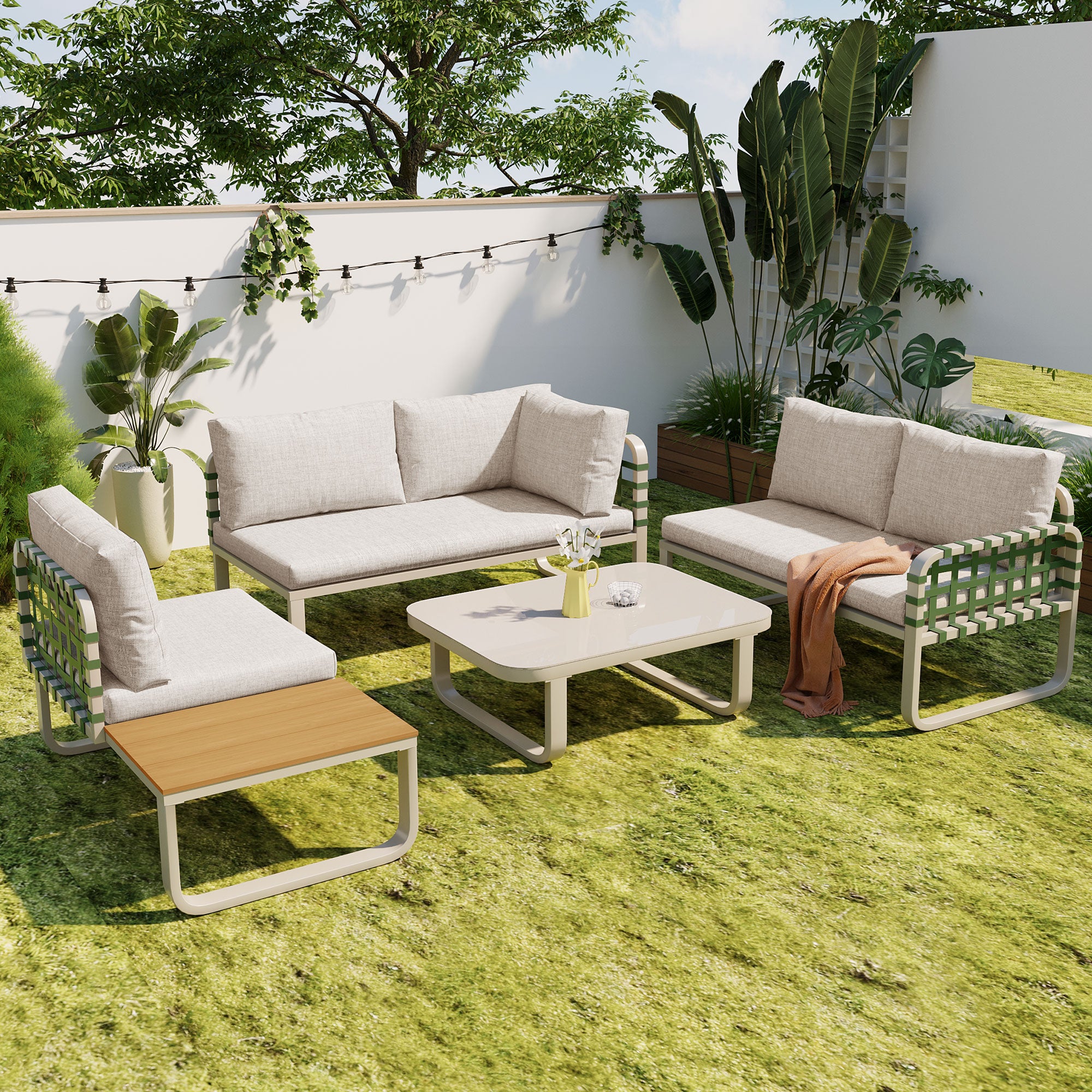 Set Di 4 Cuscini Da Esterno WOLKI 47x40x7,6 Cm, Impermeabili, Con Cinghie, Per Sedie Da Giardino E Patio, Colore Verde - 4