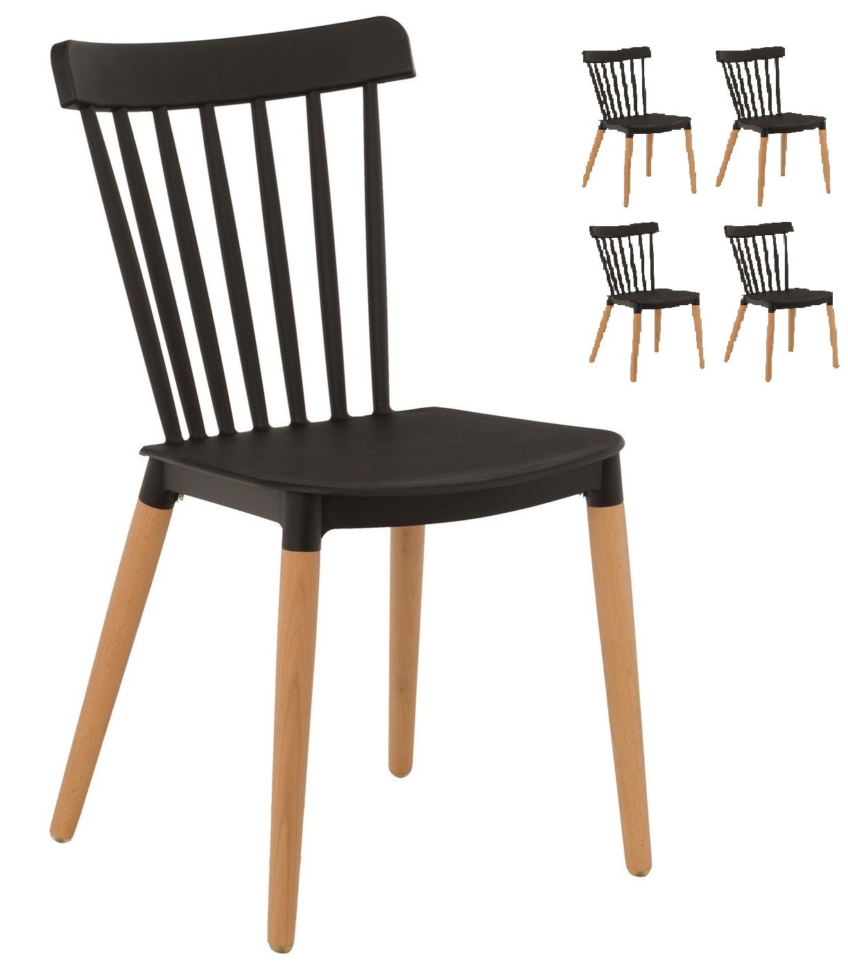 Kosmi Lot De Chaises Noires Style Scandinave Barreaux Mod Le Pop Avec Coque En R Sine