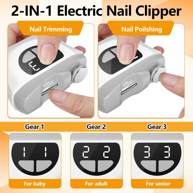 Coupe-ongles électrique 3 en 1 : silencieux, LED, 3 vitesses, sans danger pour les bébés et les personnes âgées - 4