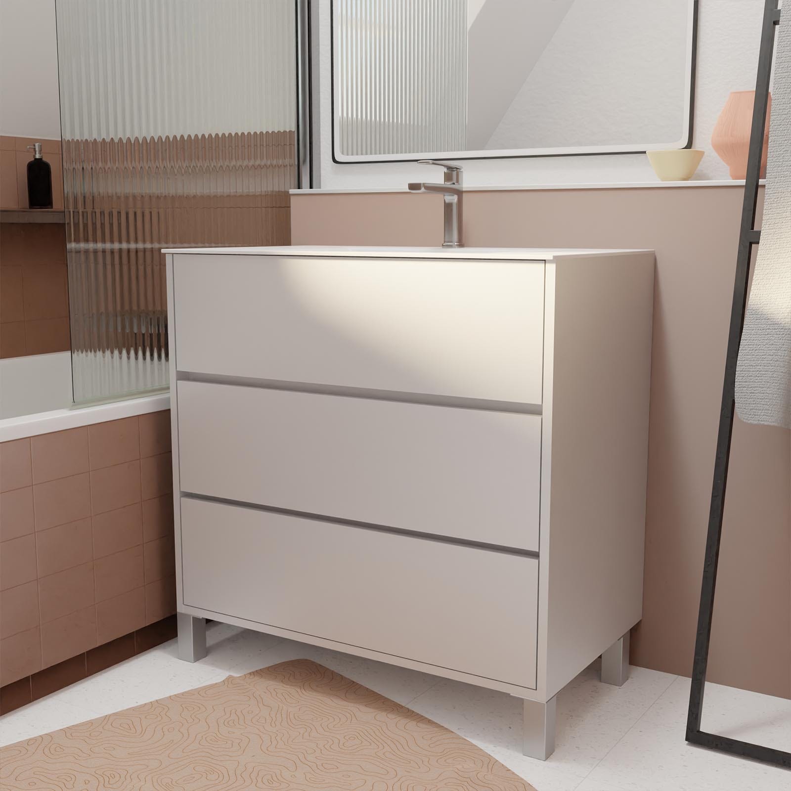 Alpenberger - Lavabo con mobiletto, 80 cm di larghezza, rovere naturale, lavabo da appoggio, lavabo per ospiti, set di mobili per WC Alpenberger - Lavabo con mobiletto, 80 cm di larghezza, rovere naturale, lavabo da appoggio, lavabo per ospiti, set di mobili per WC