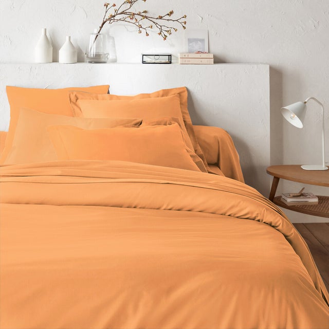 Housse de couette unie en polycoton, Scenario - Mangue - 240 x 220 cm