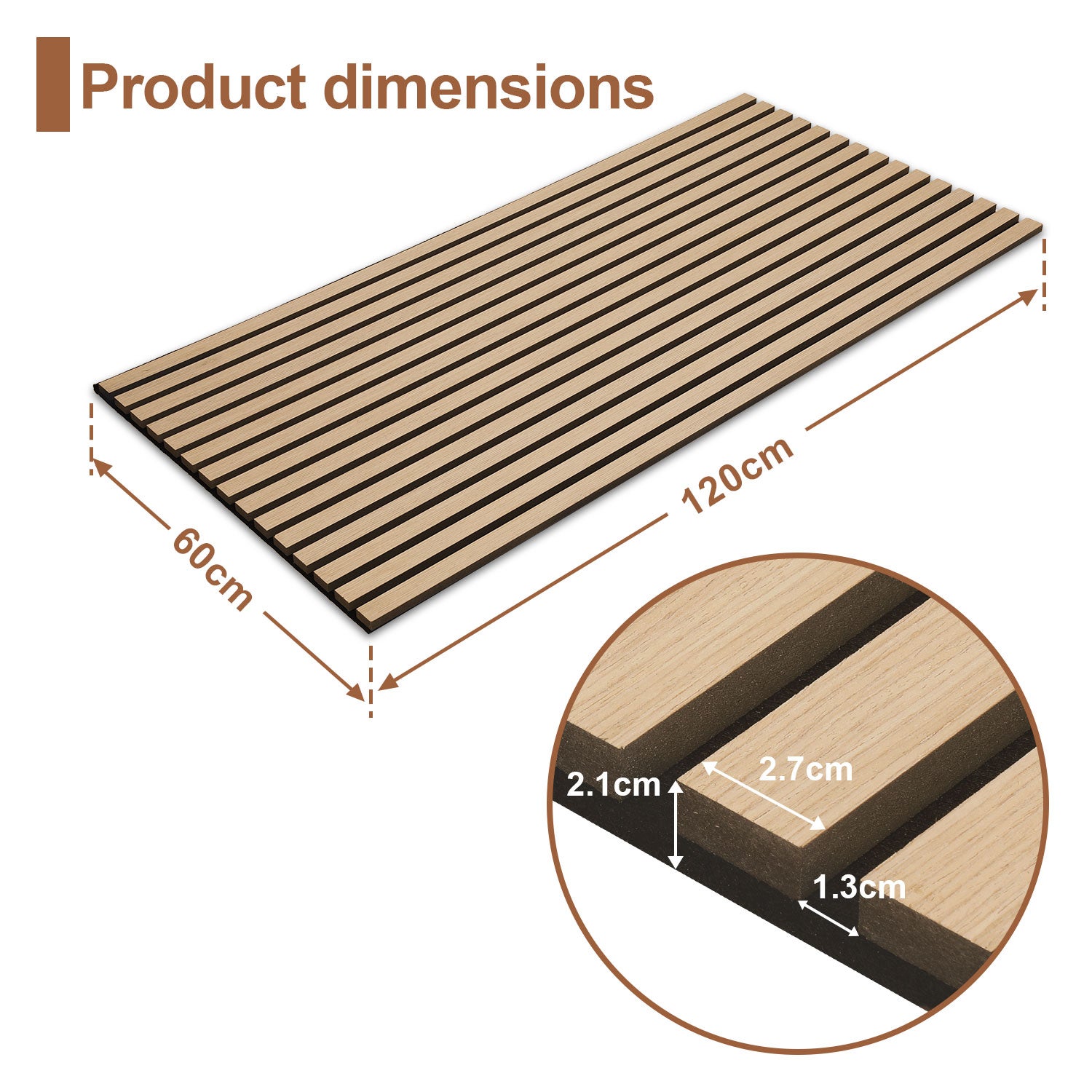 Lote de 2 Paneles Acústicos de Pared de MDF de Madera 120x60x2.1cm - Panel MDF Enchapado en Roble - 2