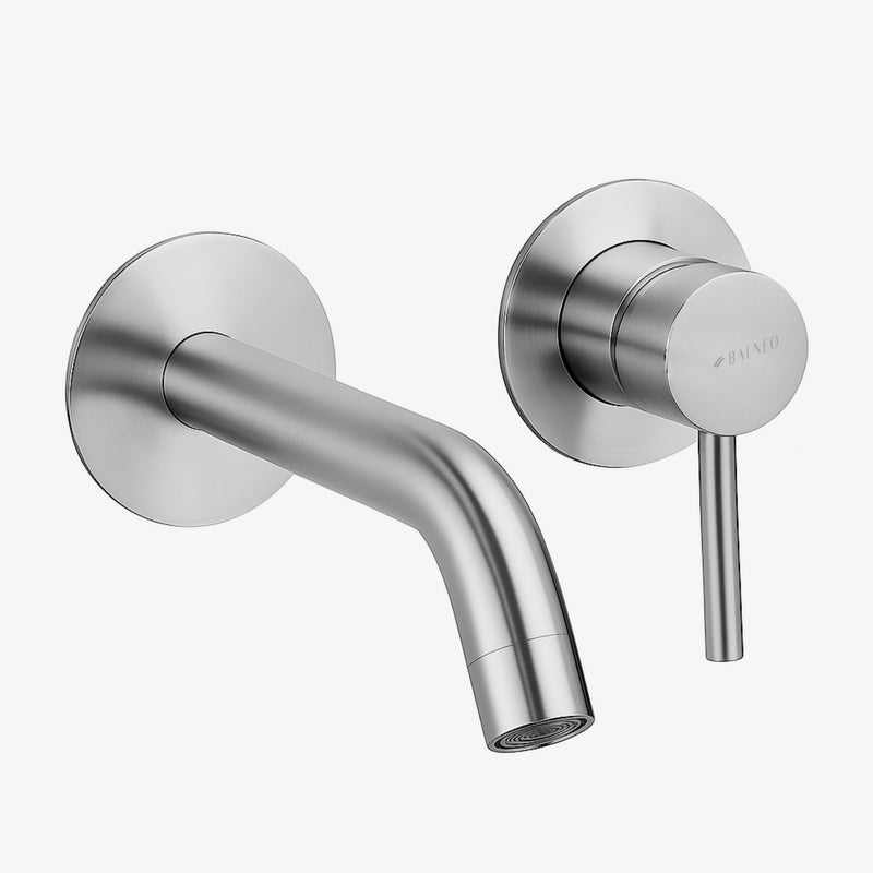 BALNEO Bateria umywalkowa ścienna szczotkowana stal nierdzewna srebrna | Jednouchwytowa armatura podtynkowa do umywalki CASCADE INOX