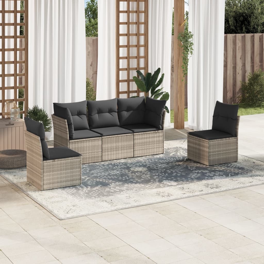 Salon de jardin 5 pcs | Mobilier de jardin | Salon d'extérieur avec coussins gris clair résine tressée CFW310778 - 2