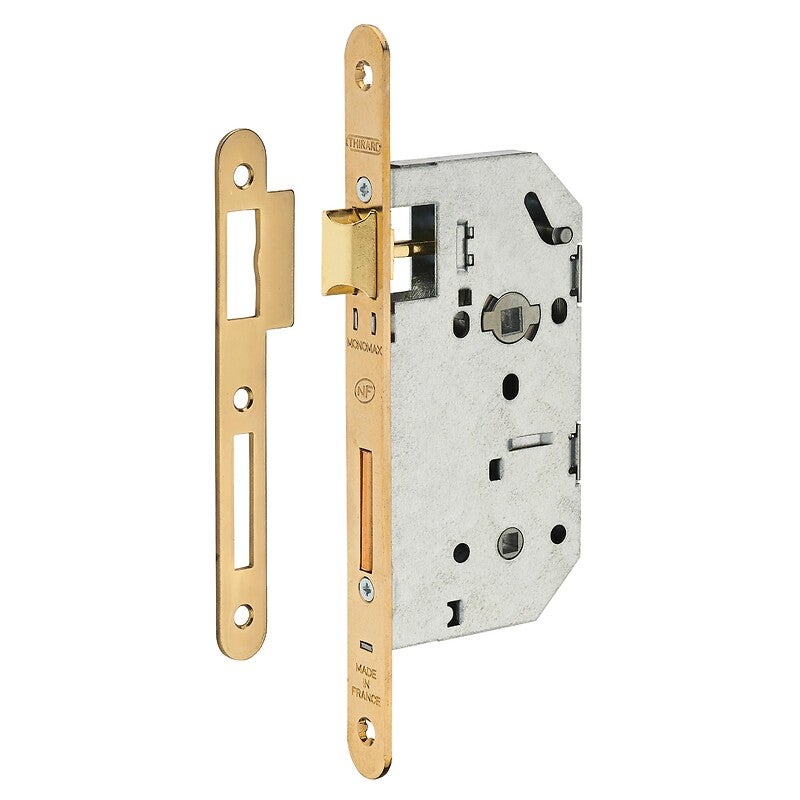 Serrure à larder NF type Monomax axe à 50 mm condamnation têtière laitonnée avec gâche - 3