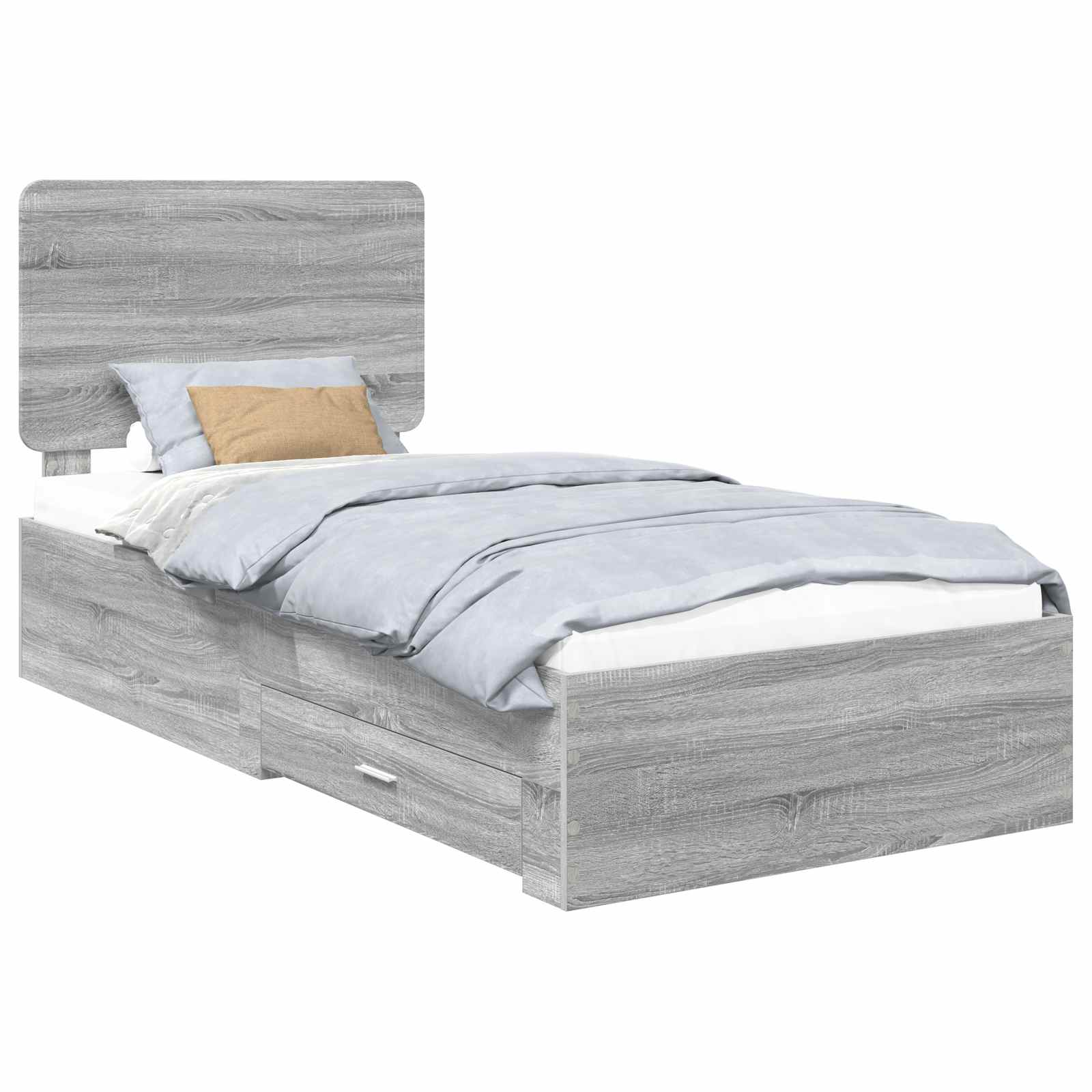Cadre de lit gris en panneau de bois pour la chambre, 75 × 190 cm - 2
