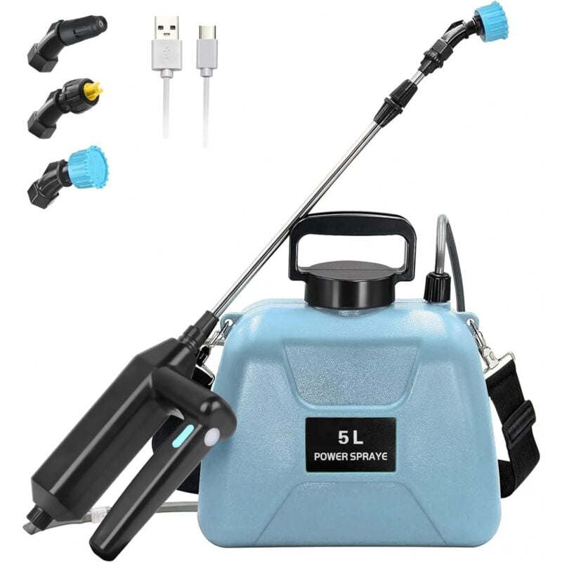 Spruzzatore Elettrico A Batteria 7,4V Con Asta Telescopica E Tubo Da 5m - Irrigatore Da Giardino Ricaricabile USB Con 3 Ugelli - Per Piante, Pulizia Auto E Animali