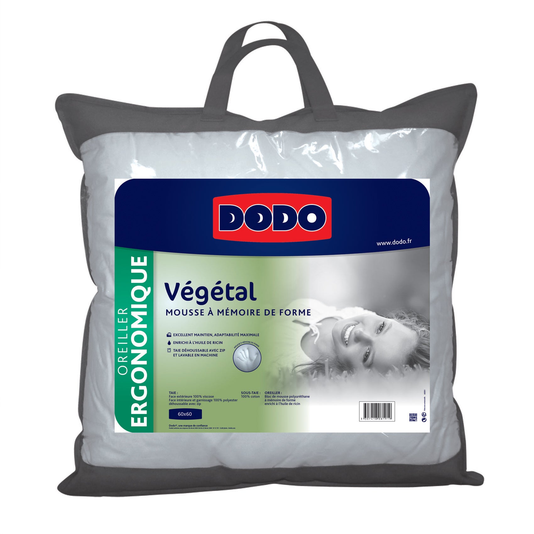 Oreiller 60x60cm Viscovégétal mémoire de forme DODO - 6