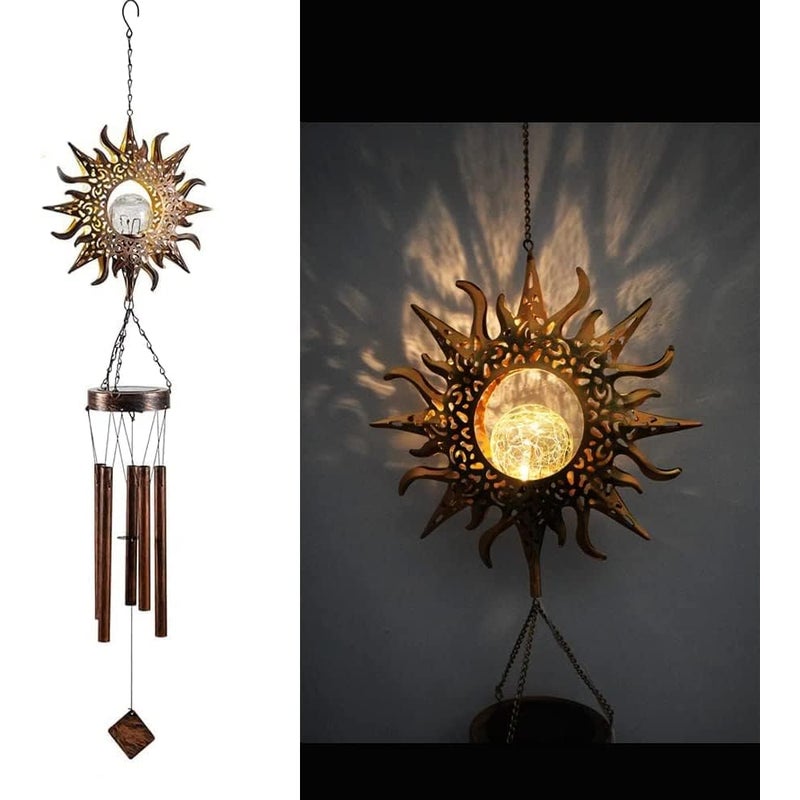 Dzwonek wiatrowy zasilany energią słoneczną – zewnętrzne, wodoodporne, metalowe, solarne lampki nocne LED na patio, trawnik, podwórko, patio