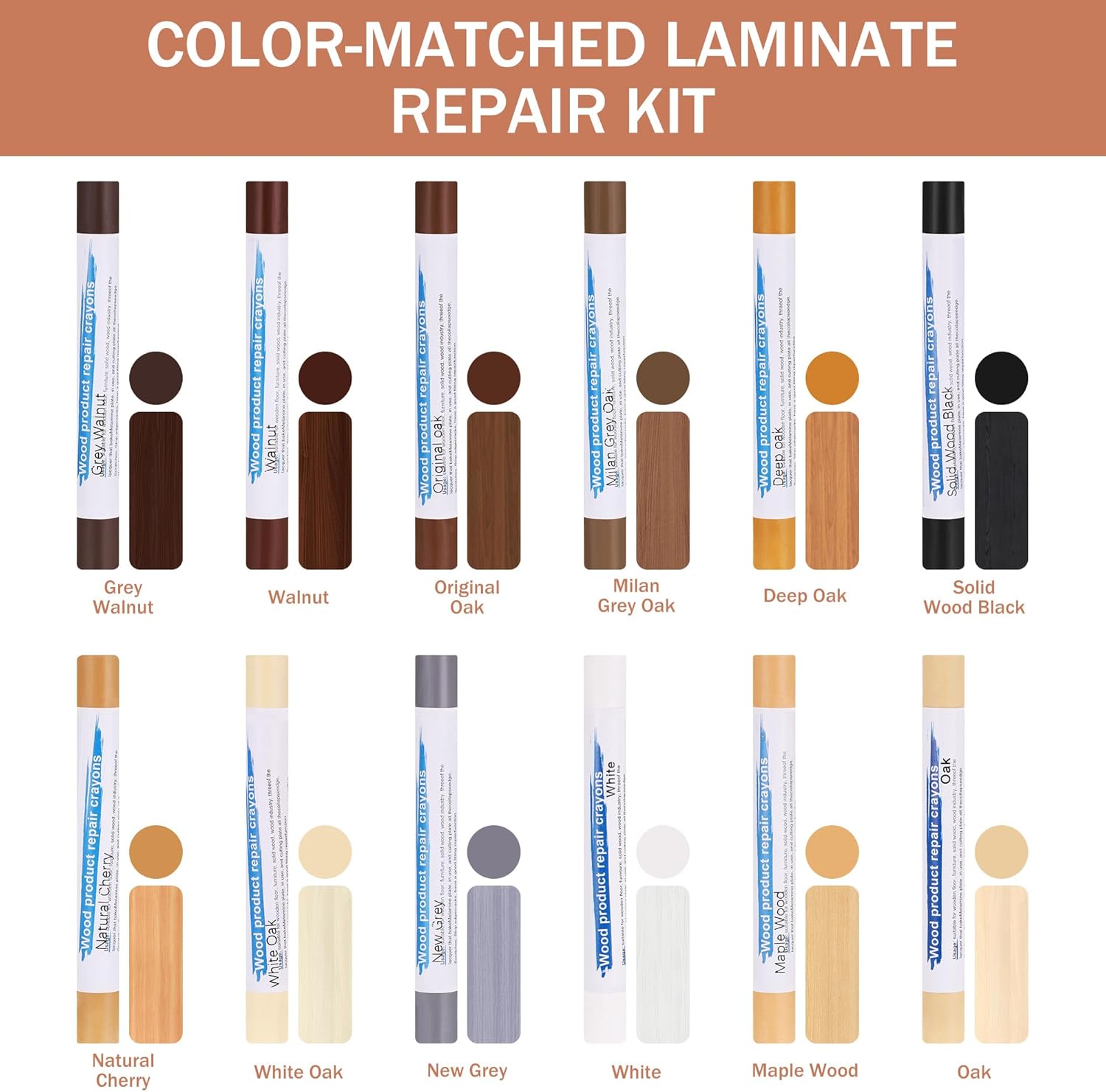 Kit di riparazione per parquet in 12 colori, kit di riparazione per piastrelle con raschietto, riparazione graffi per parquet, riparazione piastrelle - 2