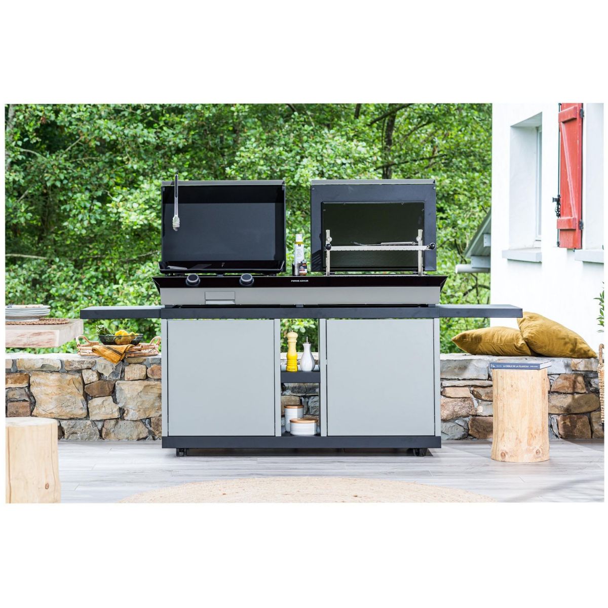 Chariot Plancha FORGE ADOUR Combi G NG 2 tablettes rabattables 2portes coulissantes - 2