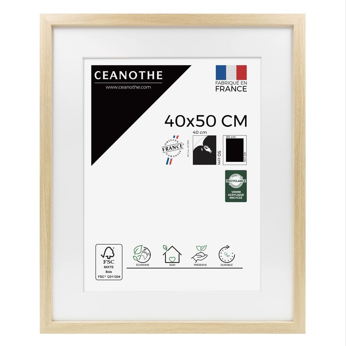 Cadre Photo Élégant Atmosphera En Bois Naturel 50x70 Cm Avec Passe-Partout 30x40 Cm - À Poser Ou Suspendre, Décoration Murale Salon Bureau