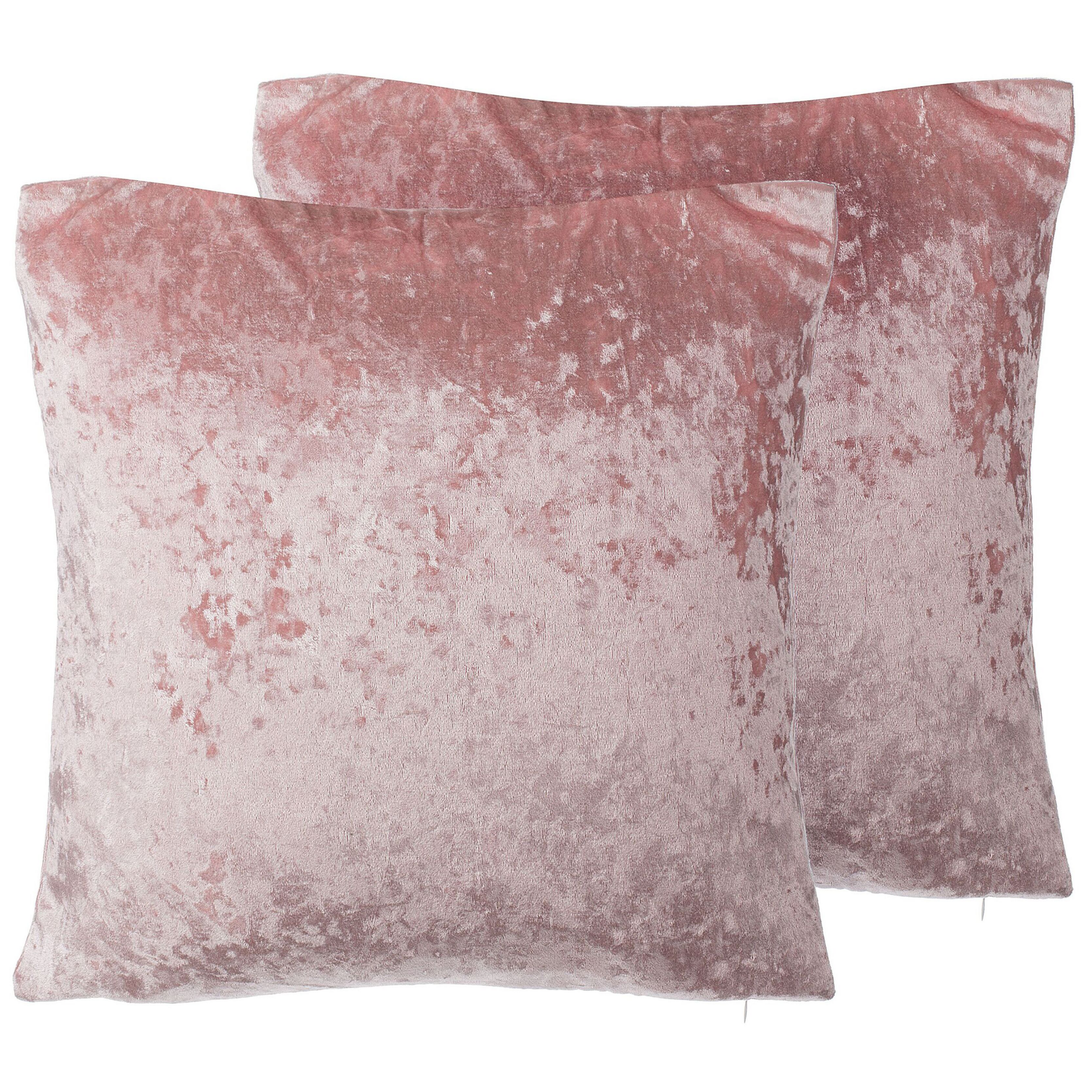 Beliani conjunto de 2 cojines decorativos hosta terciopelo 45 x 45 cm rosa liso
