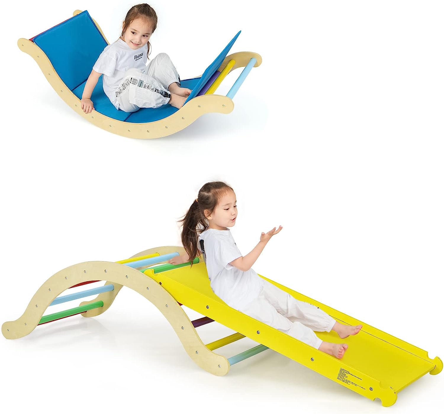 Łuk wspinaczkowy ze zjeżdżalnią, trójkąt wspinaczkowy z drewna, 3 w 1, rusztowanie wspinaczkowe do użytku wewnątrz i na zewnątrz, do zjeżdżania,