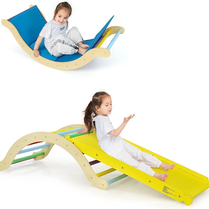 Łuk wspinaczkowy ze zjeżdżalnią, trójkąt wspinaczkowy z drewna, 3 w 1, rusztowanie wspinaczkowe do użytku wewnątrz i na zewnątrz, do zjeżdżania,