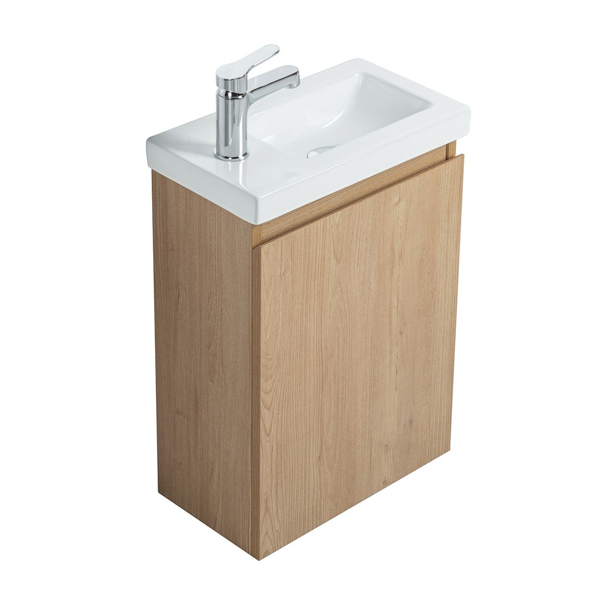 Pack Meuble Lave-main prémonté bois-Vasque blanche-Robinet chromé - 3