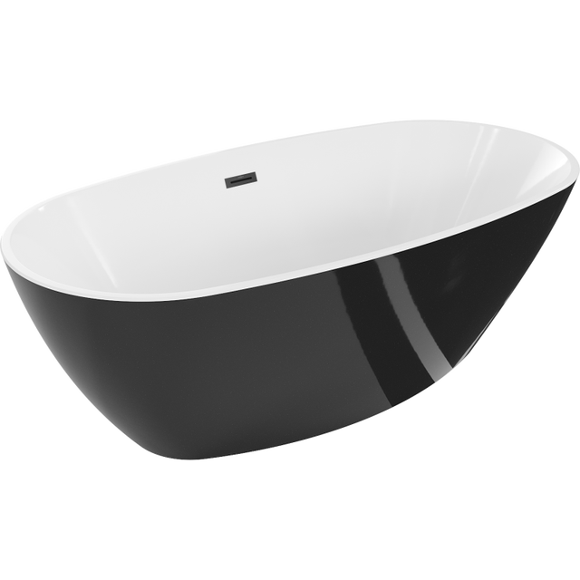 Mexen Eris wanna wolnostojąca 180 x 80 cm, biała/czarna, przelew czarny - 53441808075-70