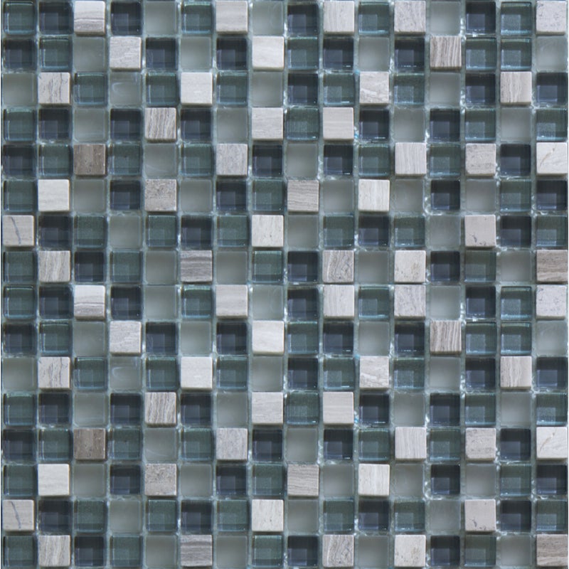 Mozaika siatkowa z połączenia kamienia i szarego szkła do łazienek i kuchni. Grubość 8 mm. Powierzchnia 1 m².