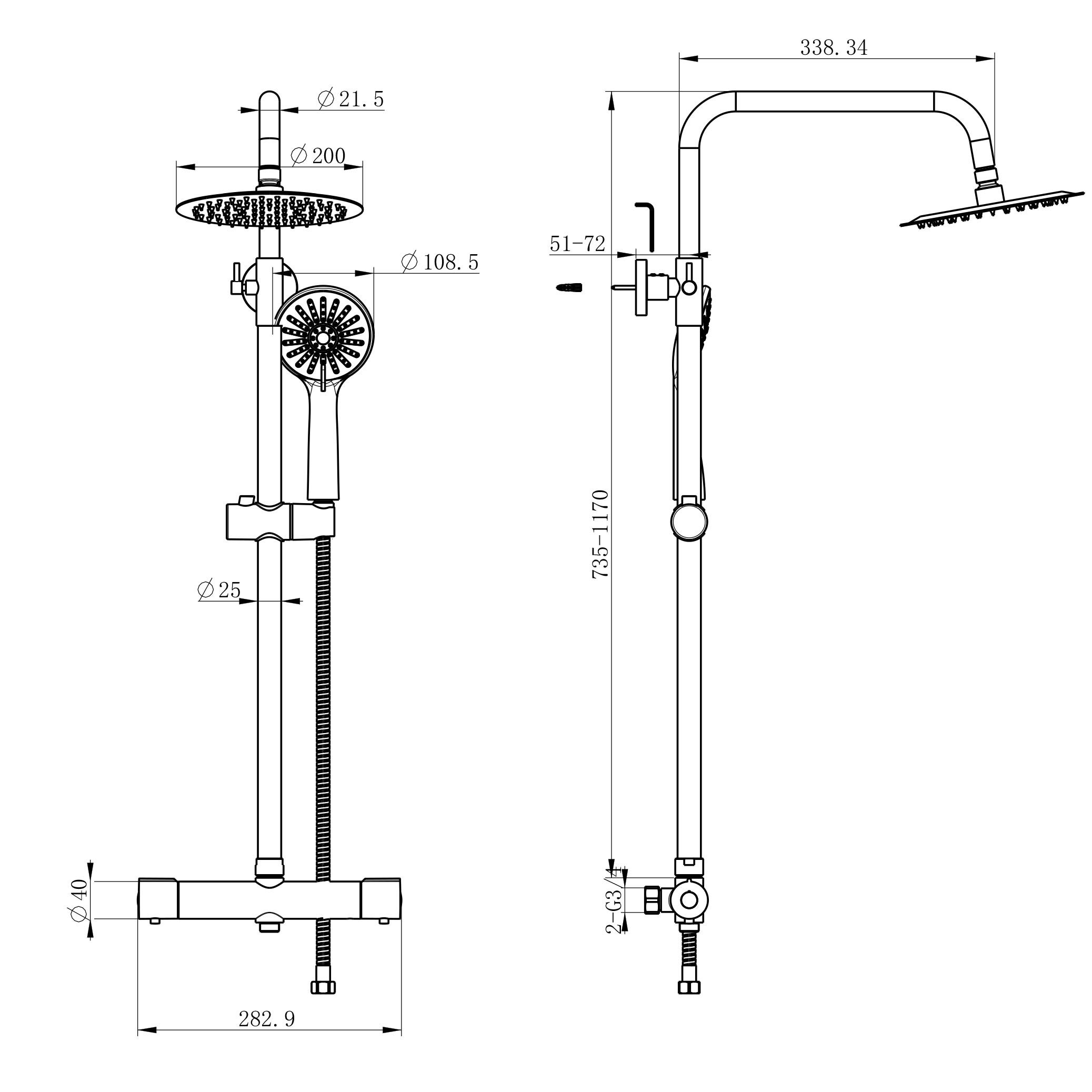 AICA Coluna de chuveiro termostática com barra redonda e chuveiro superior preto fosco design simples para banheiro - 5