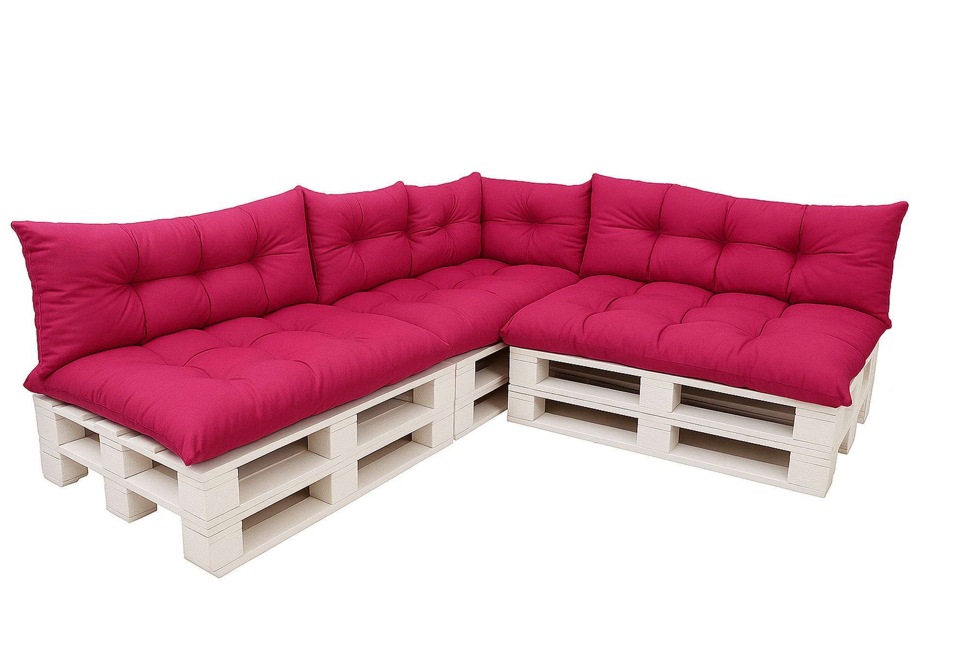 Komplet poduszek ogrodowych na palety 3x120x80cm 3x120x40cm + 60x40cm, wygodne poduszki na meble z palet różowe