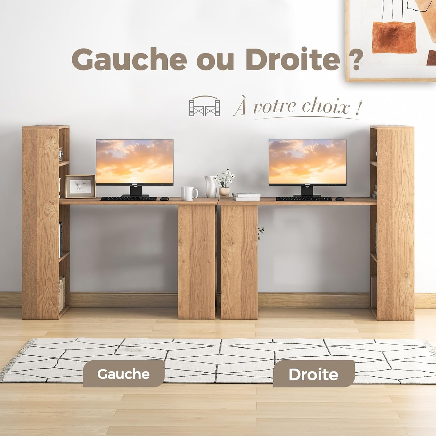 Bureau d'Ordinateur Réversible avec Bibliothèque,Assemblage Facile, pour Maison, Bureaux (Naturel) - 6