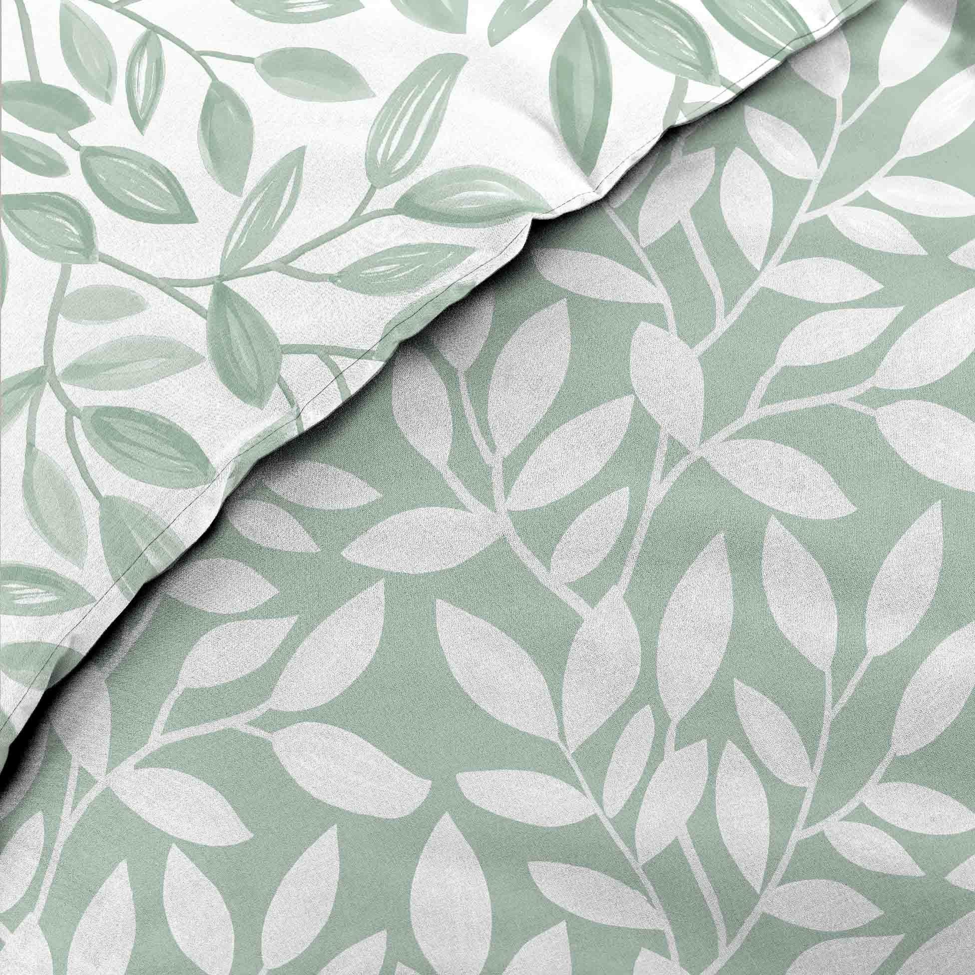 Parure de lit 240x220 cm + 2 taies – Microfibre imprimée SEQUOIA – Motif feuillage vert sauge - 3