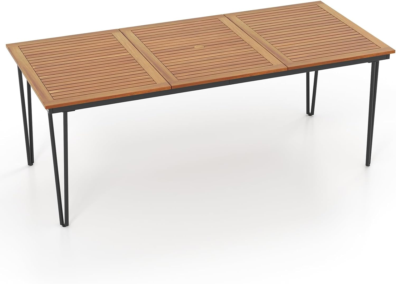 Stół Ogrodowy z Drewna Akacjowego FSC dla 8 Osób 90 x 200 x 75 cm, Stół Ogrodowy z Otworem na Parasol, Metalowa Rama w Stylu