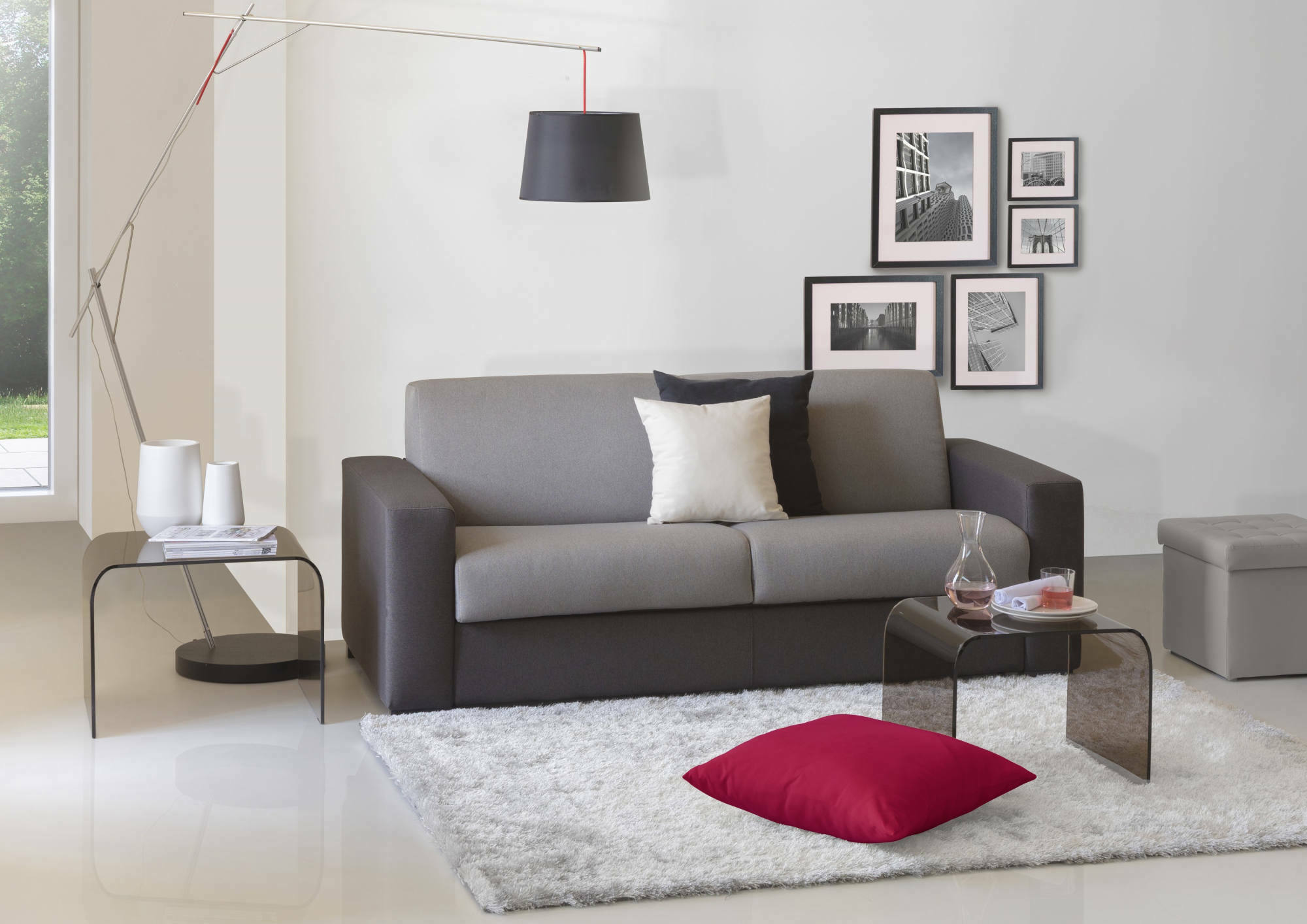 Sofá fijo 2 plazas giuseppina, sofá de salón en tejido acolchado, reposabrazos estándar, 100% made in italy, 180x95h90 cm, gris y antracita