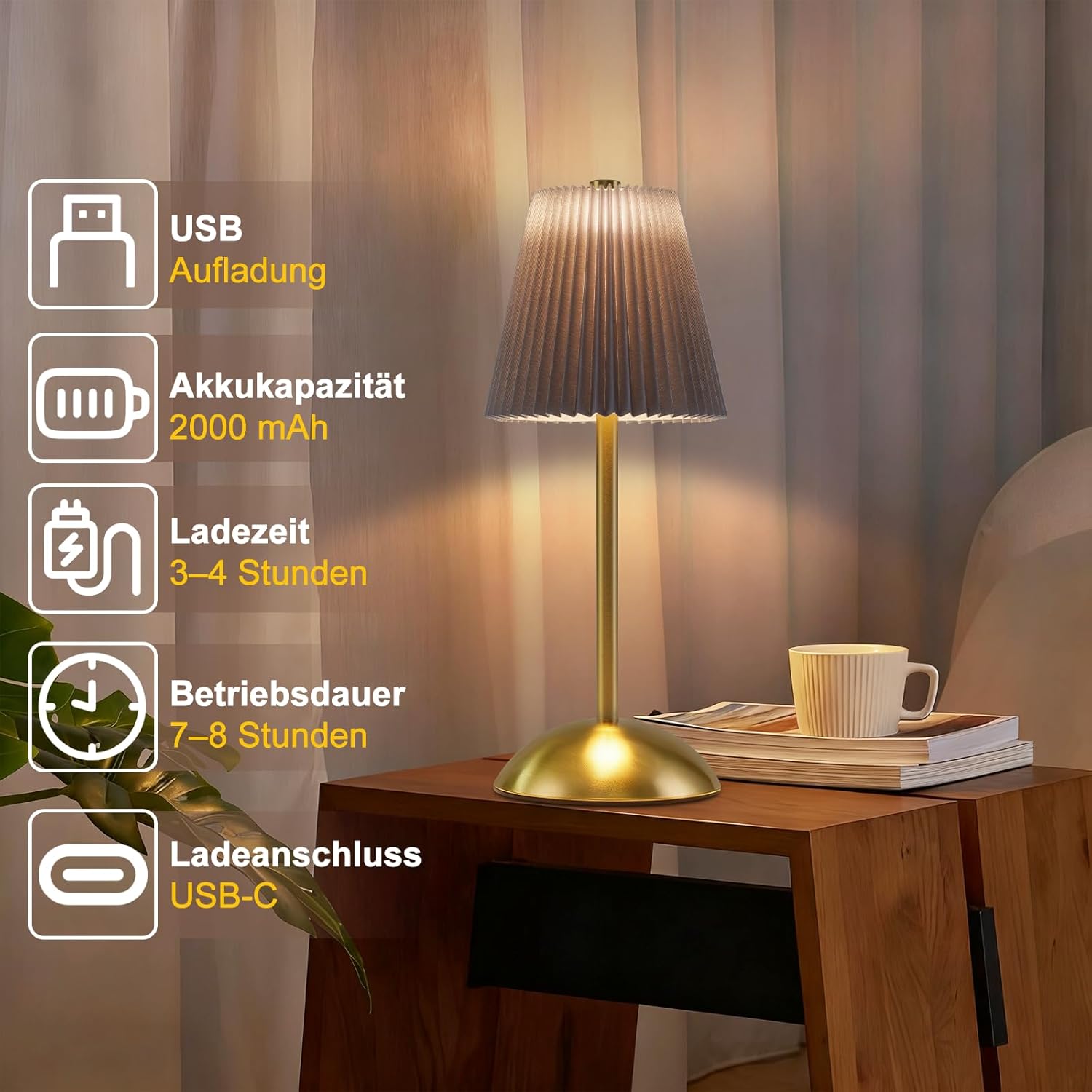 ZMH Zestaw 2 bezprzewodowych lamp stołowych LED z portem USB, 3 temperatury barwowe (zielona) - 2